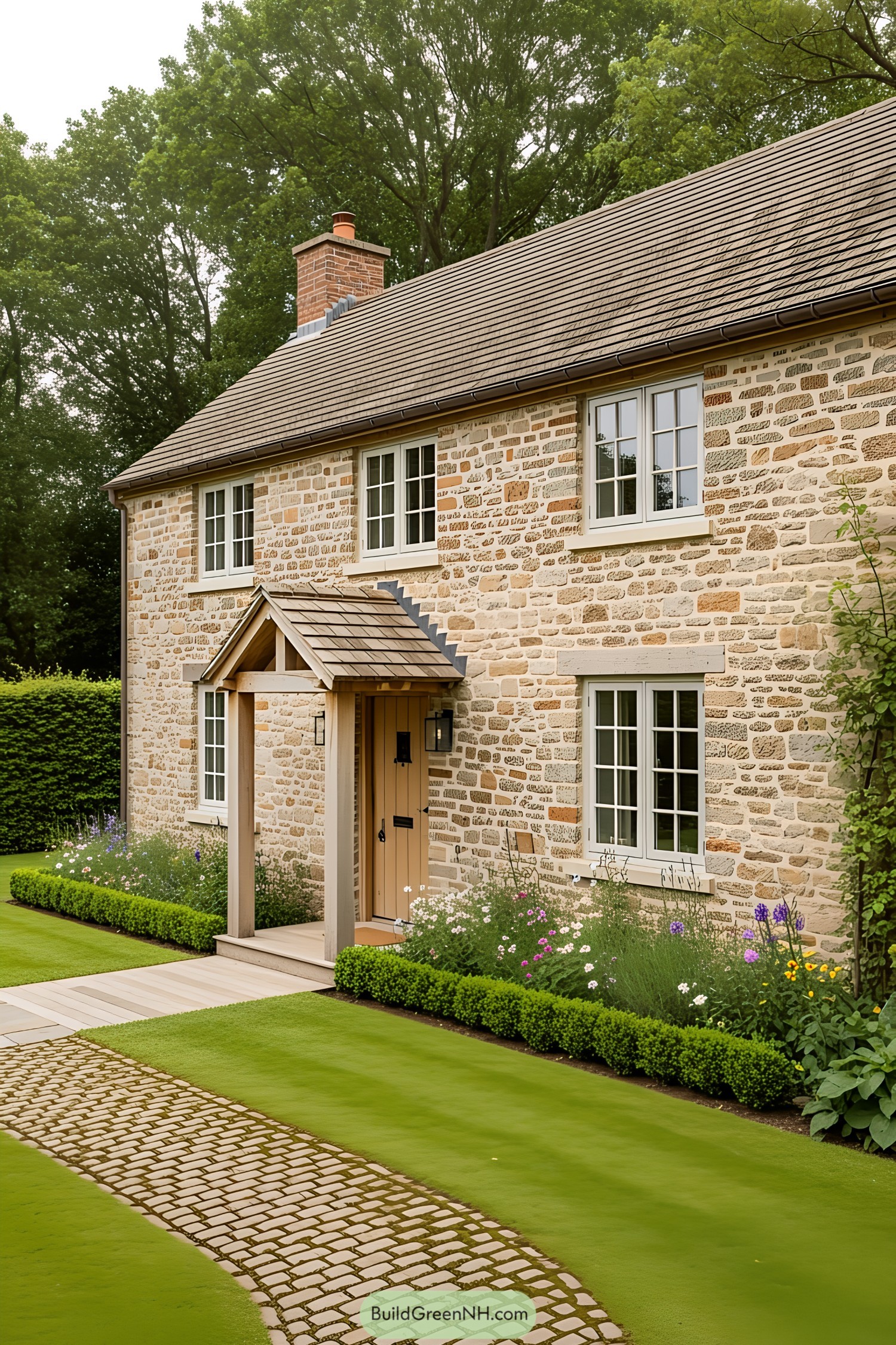 A rustic stone cottage with a delightful garden