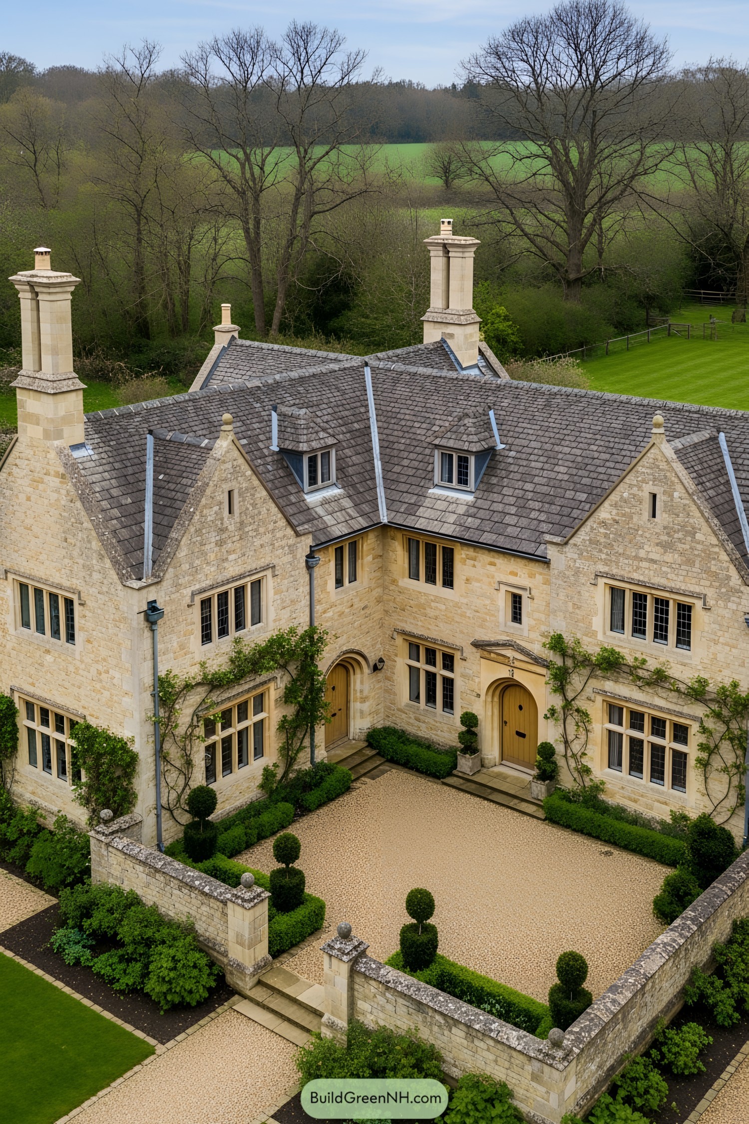 Charming stone mansion with lush surroundings