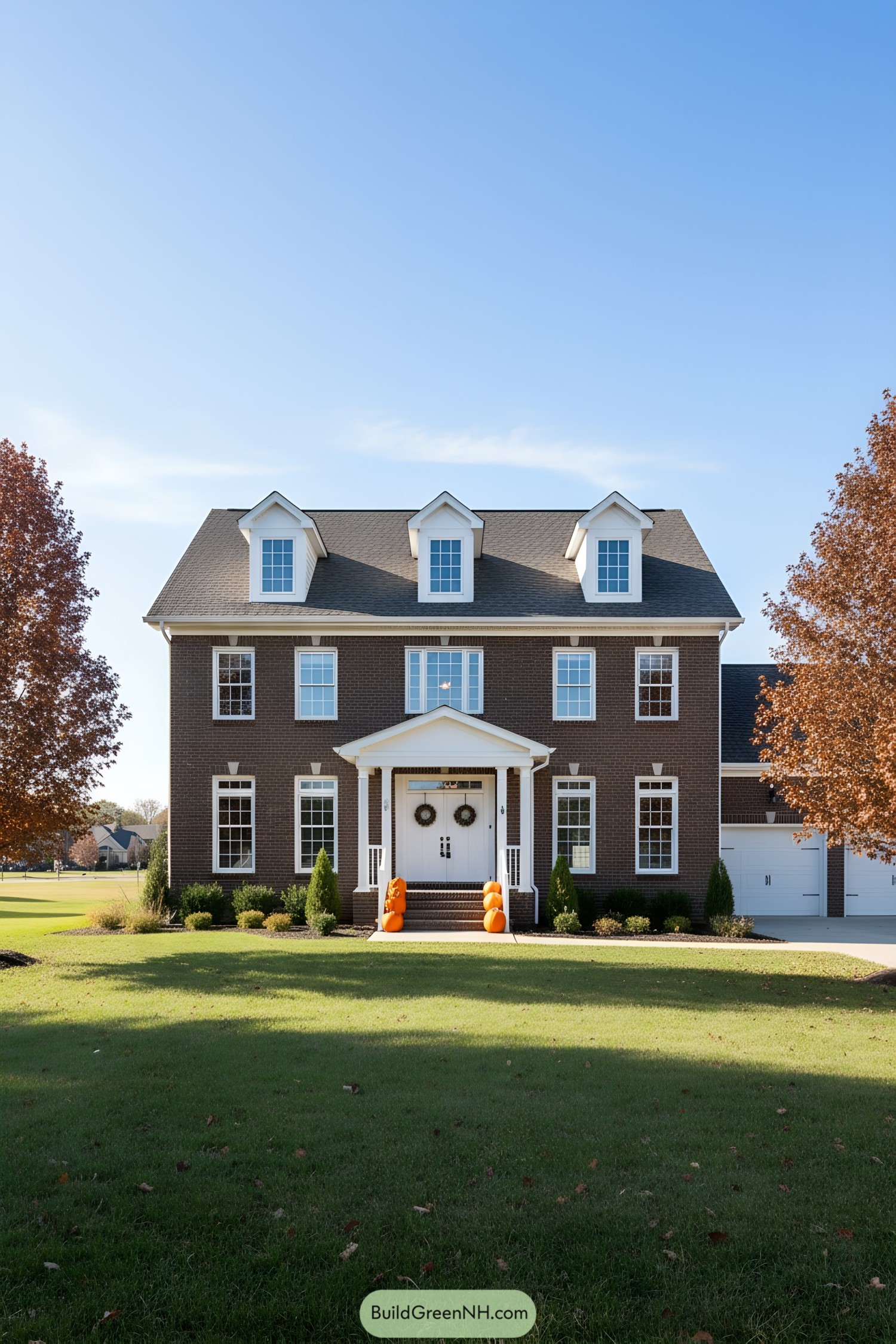 Suburban house with autumn decorations