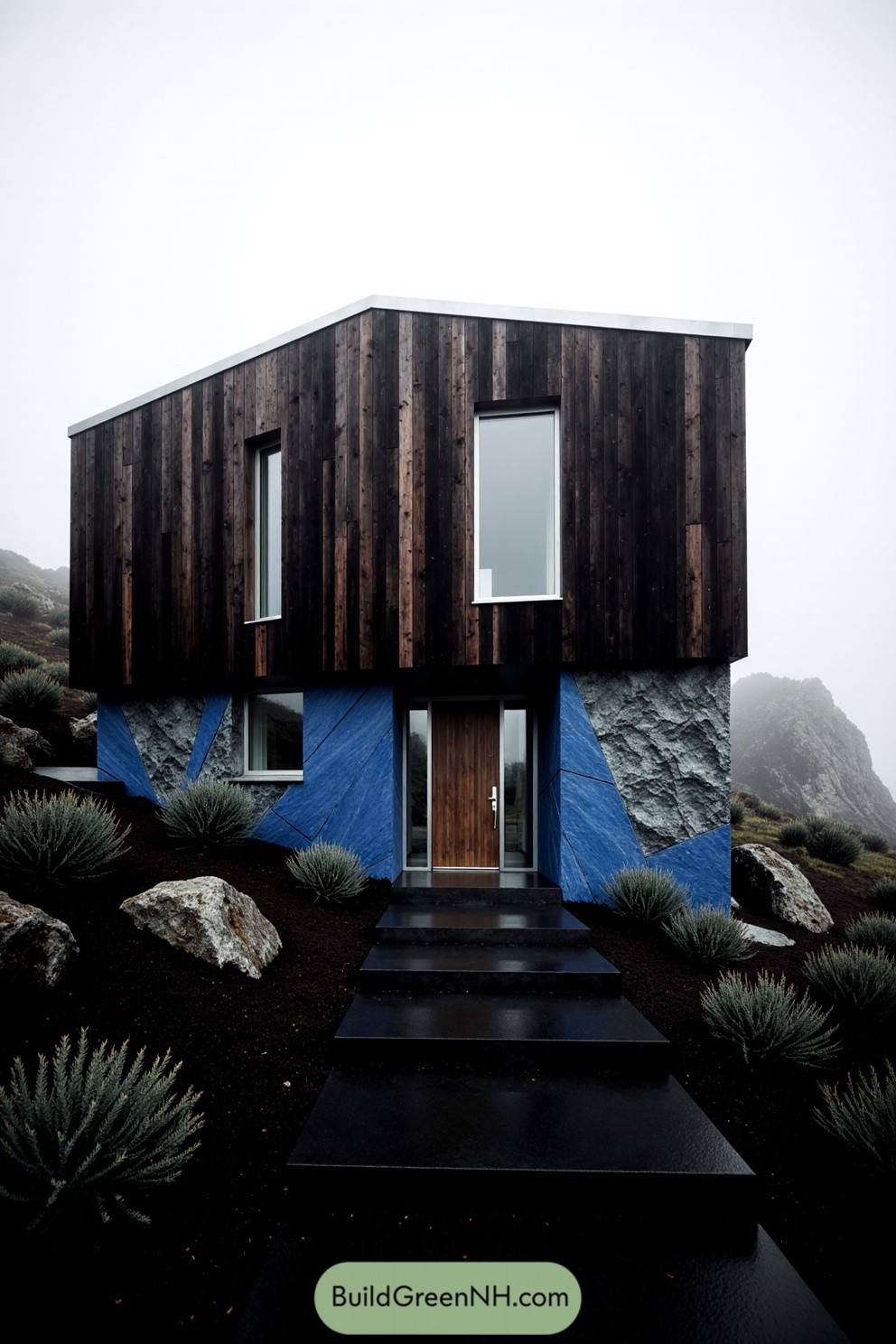 Modern house with timber and stone facade