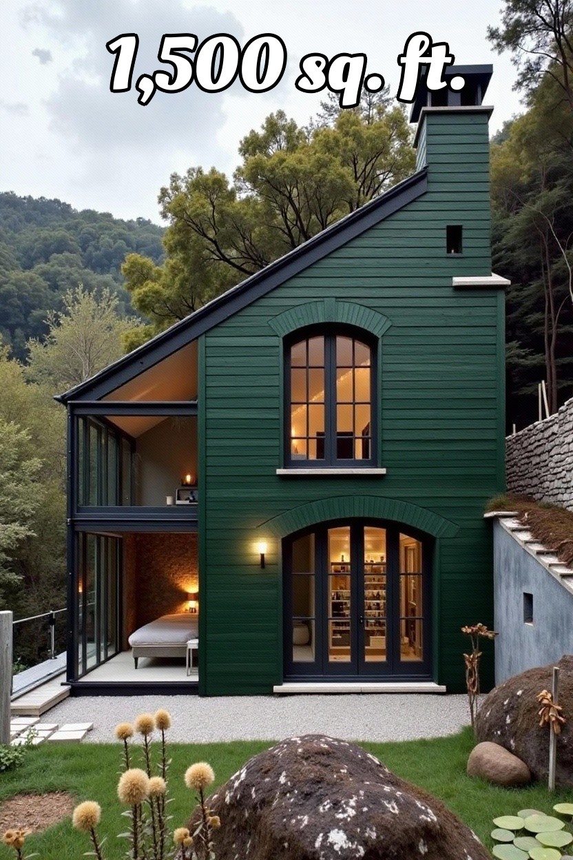change house siding to wooden slats in forest green color