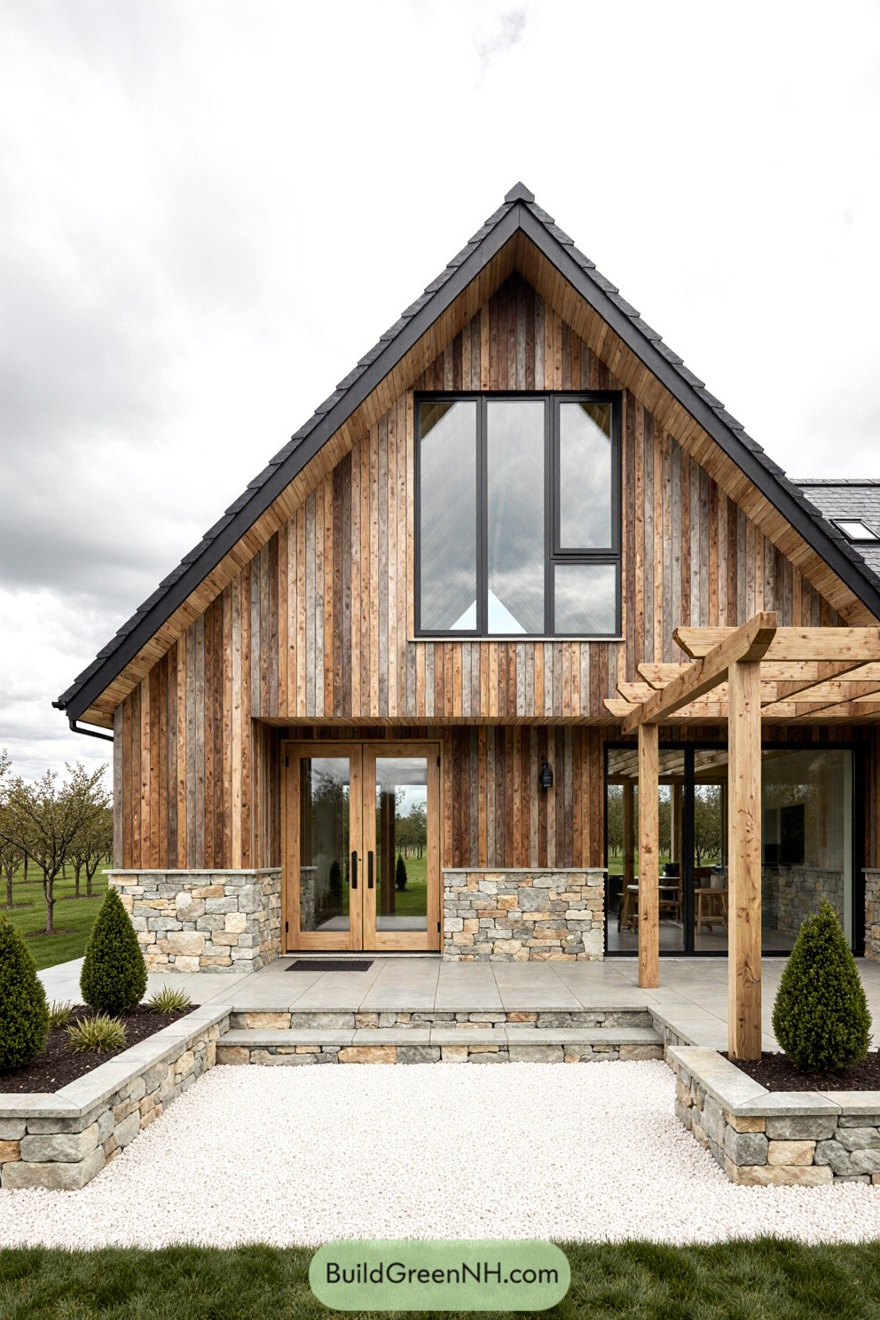 Modern house with timber and stone exterior