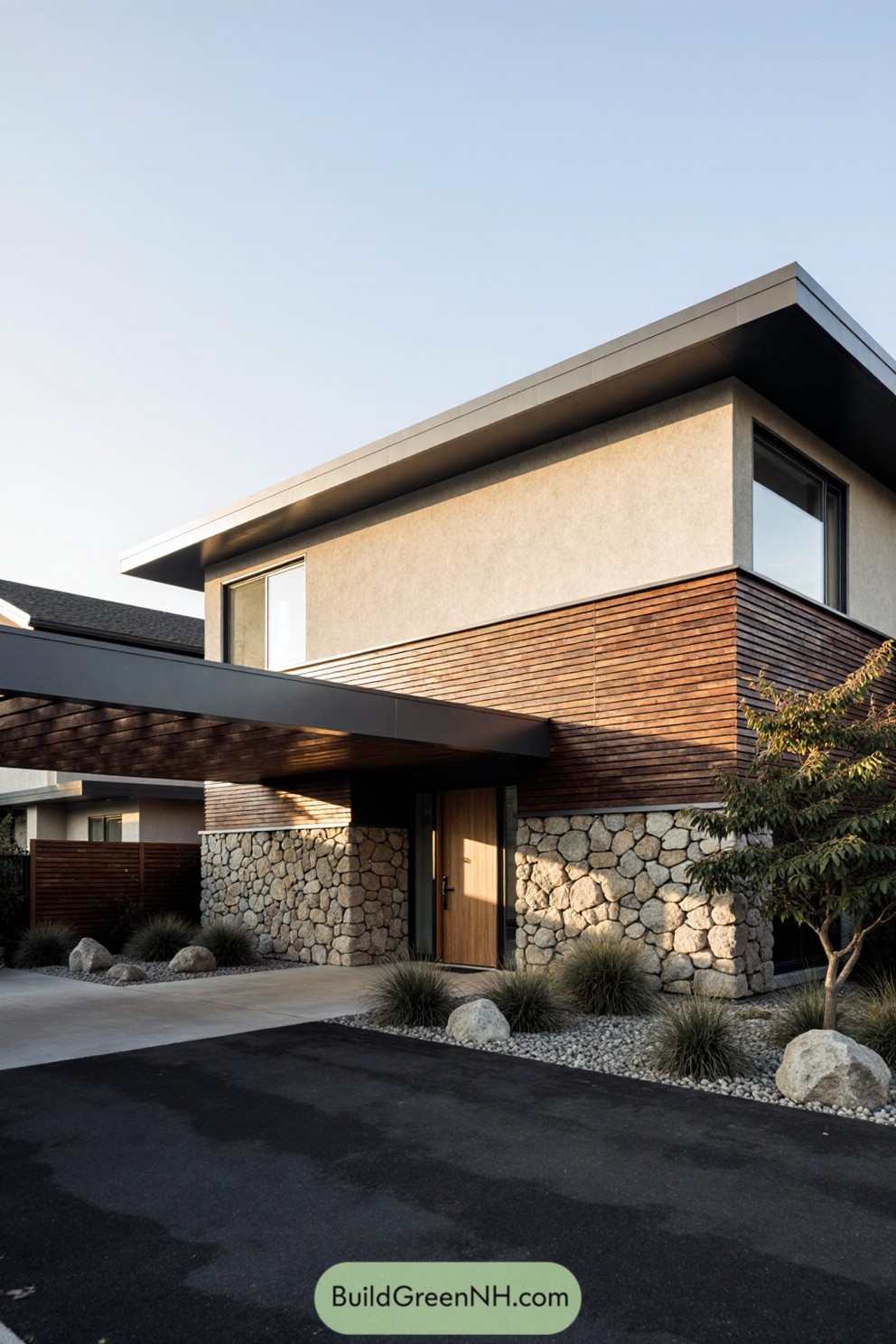 Contemporary house with timber and stone design