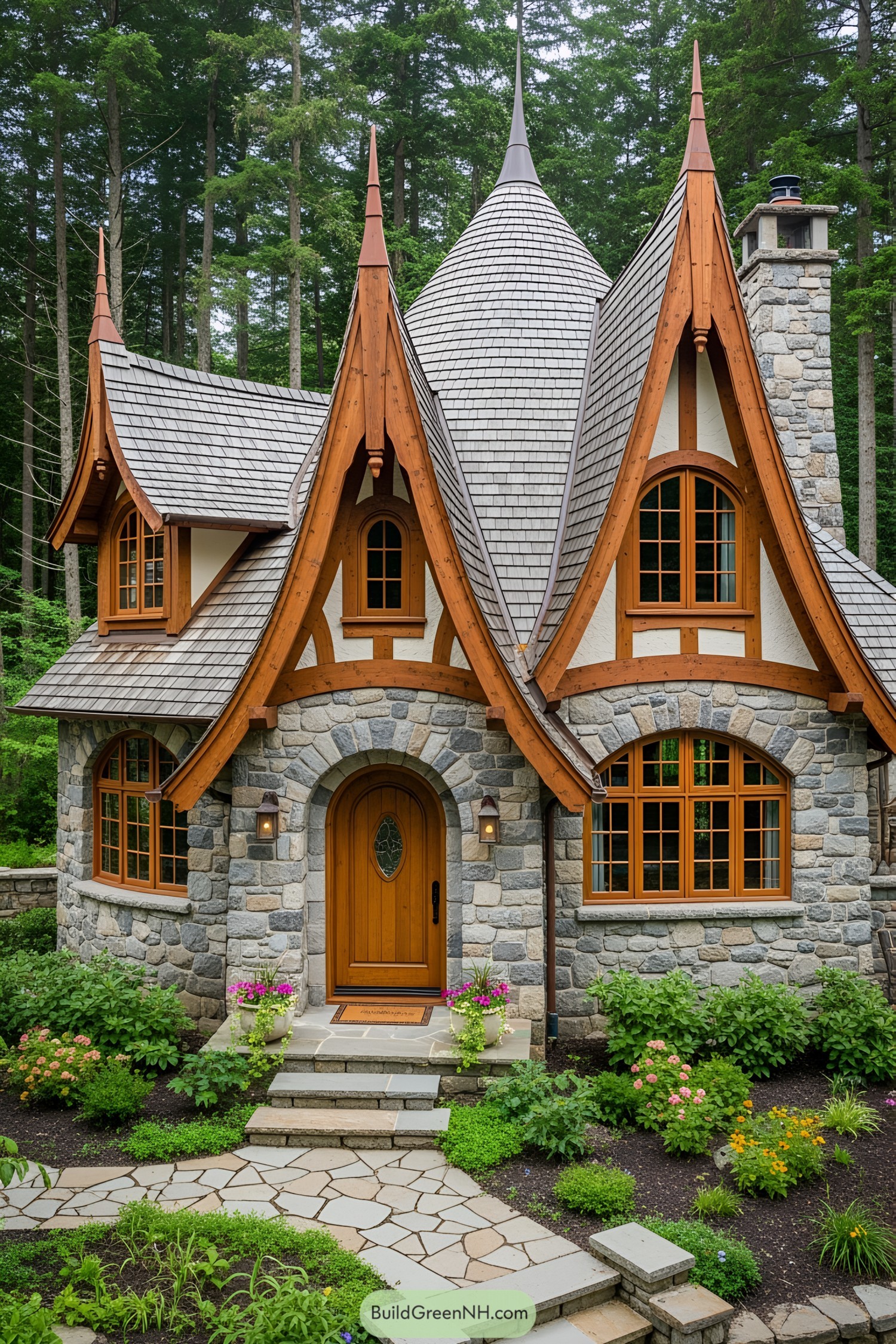 Fairytale stone cottage with whimsical architecture