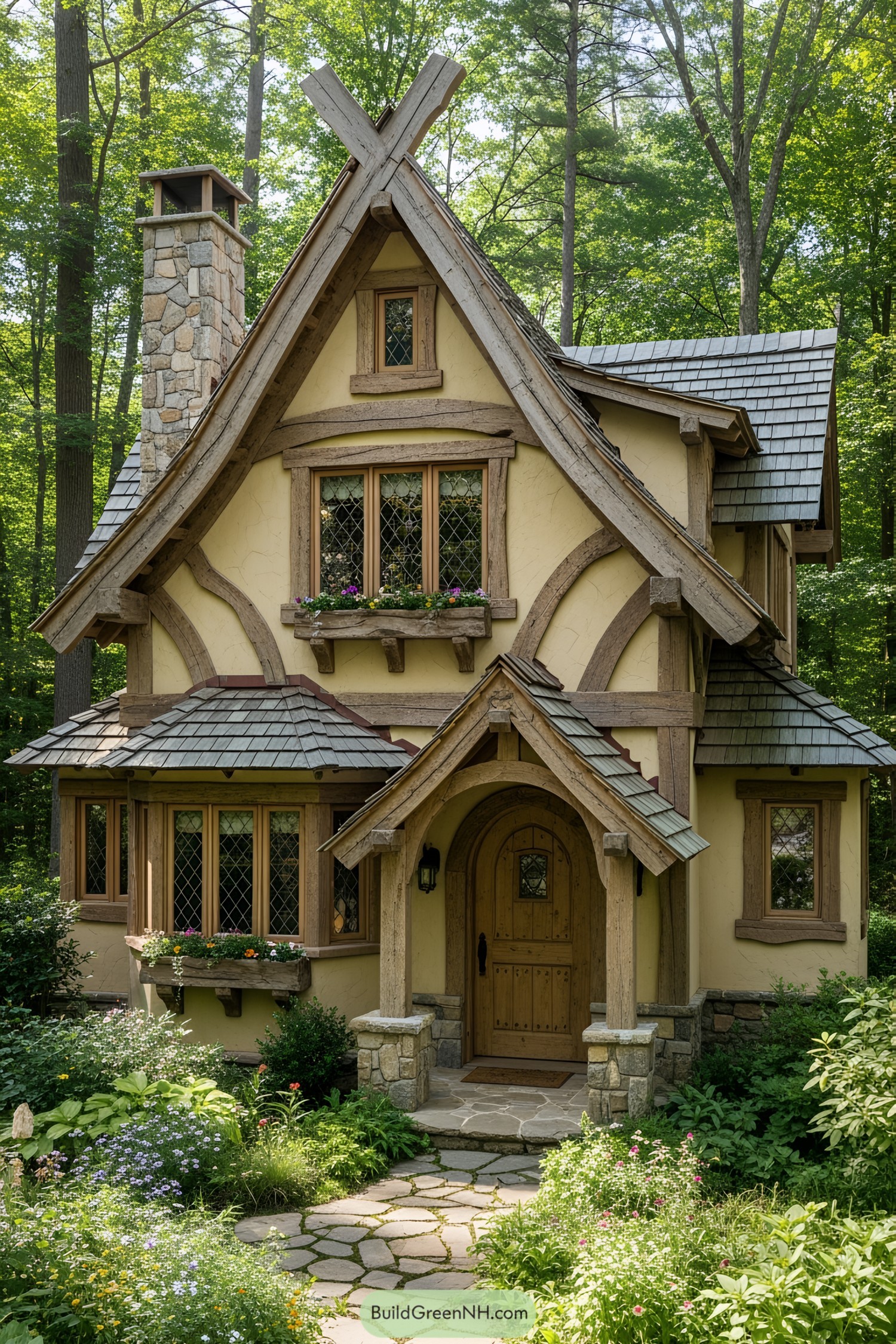 Charming fairytale cottage with stone chimney and garden