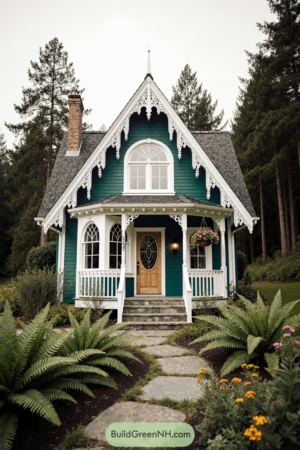 Charming cottage with ornate trim and colorful facade