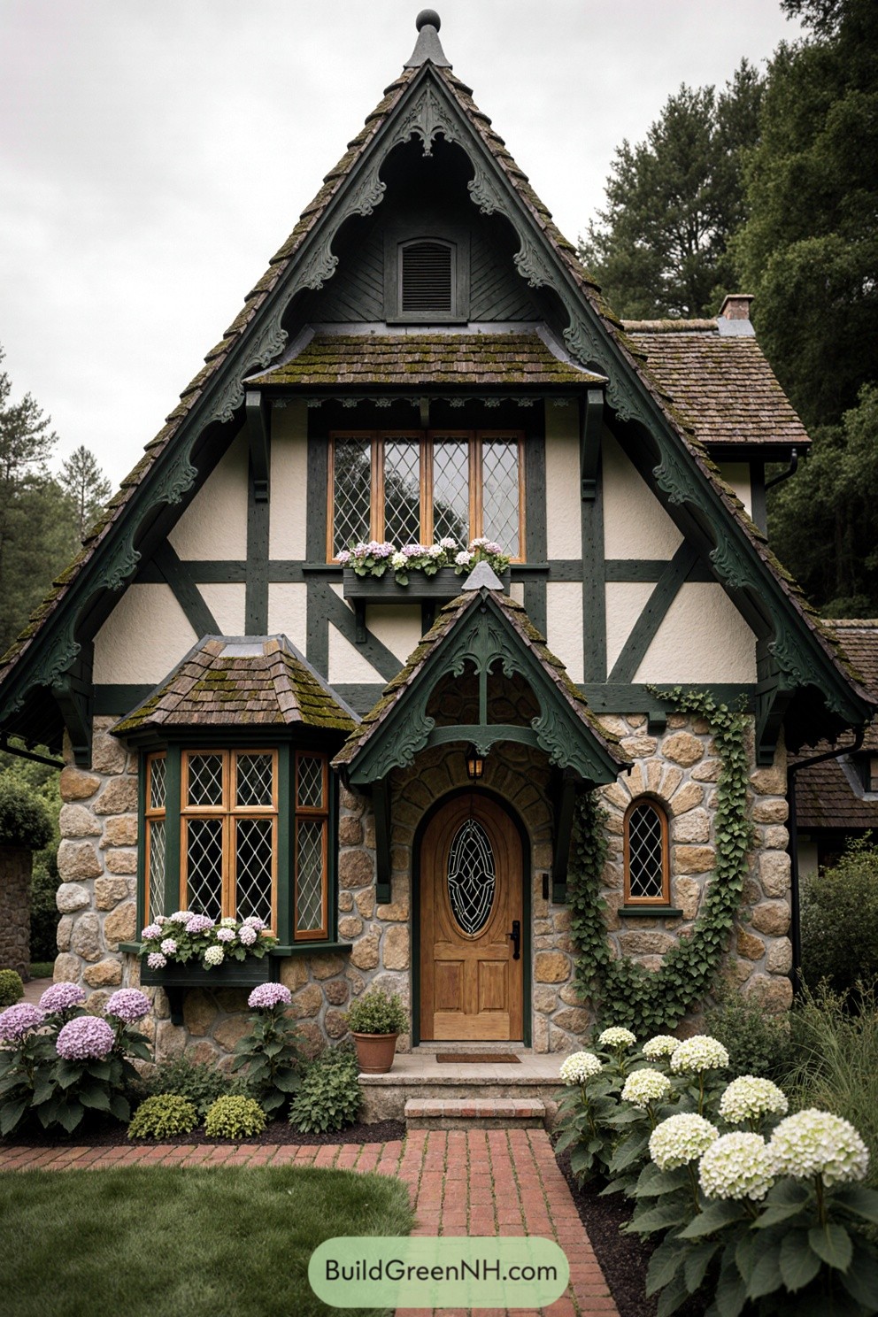 Charming fairytale cottage with stone facade and lush garden