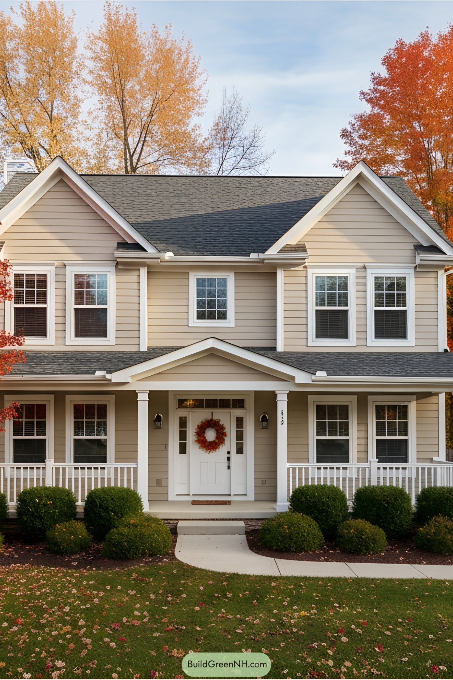 Suburban house with autumn foliage