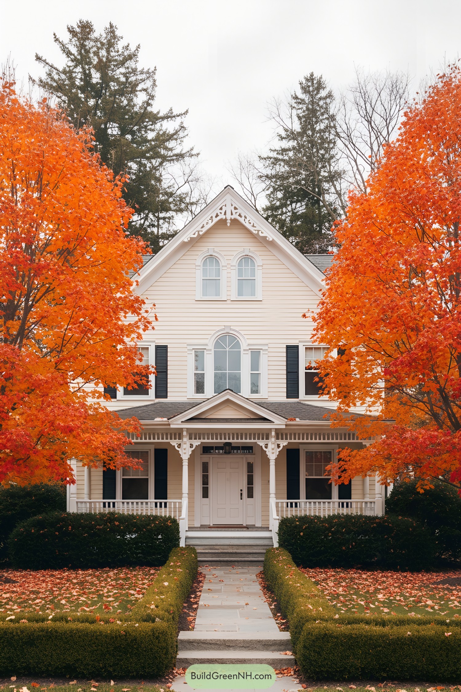 Charming house framed by fiery autumn colors