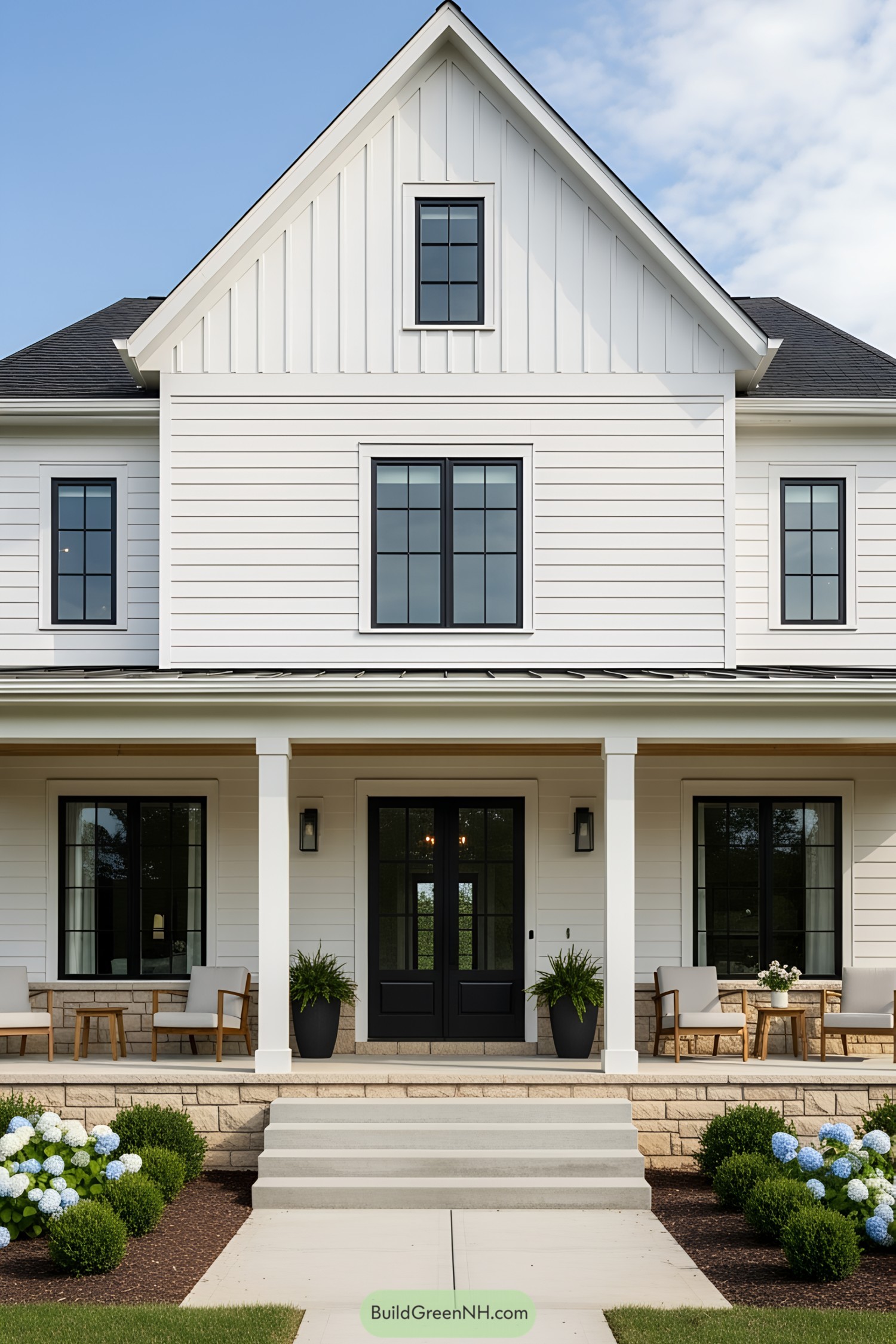 Inviting white farmhouse with a front porch