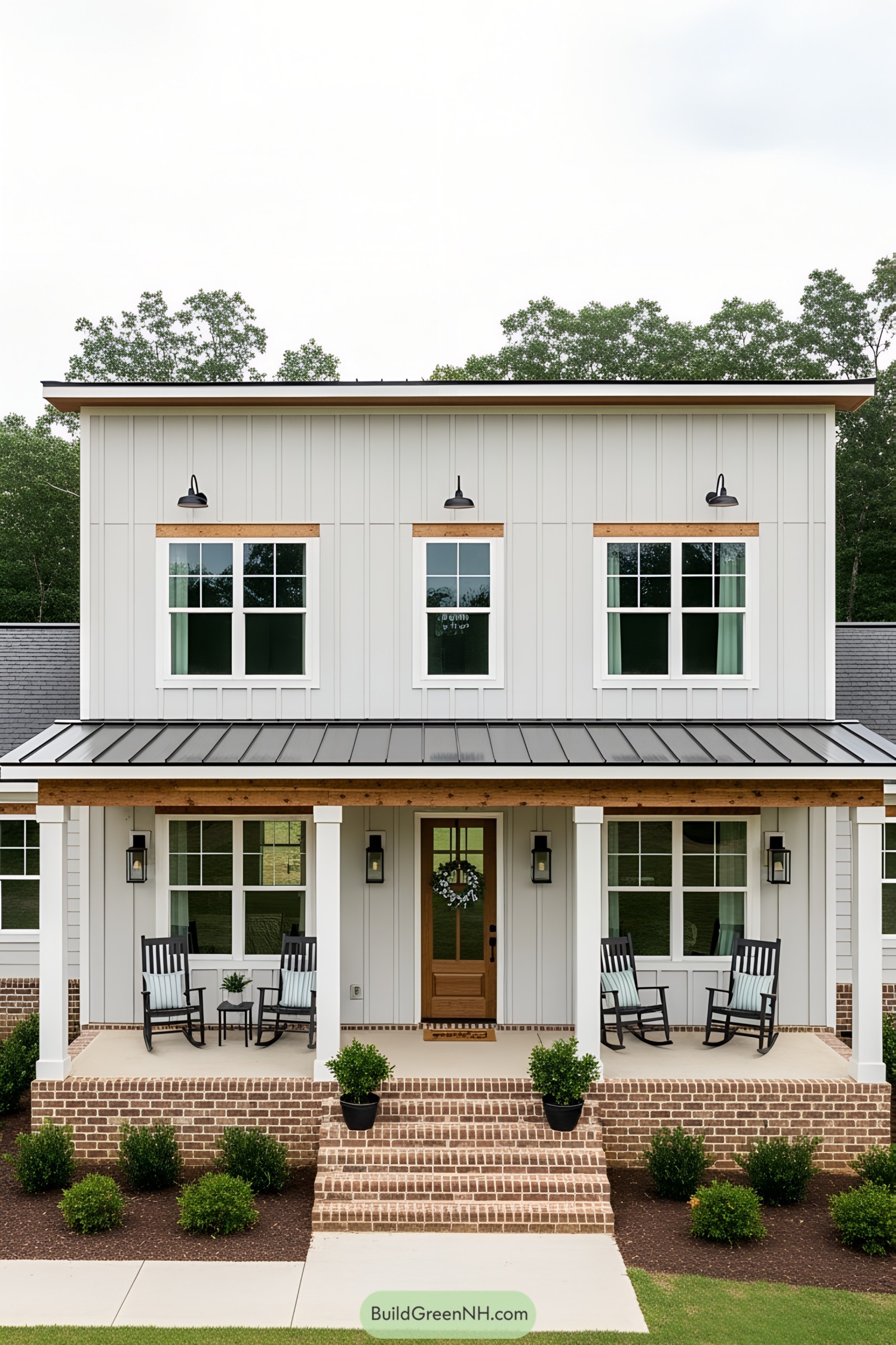 Classic farmhouse with a front porch and rocking chairs