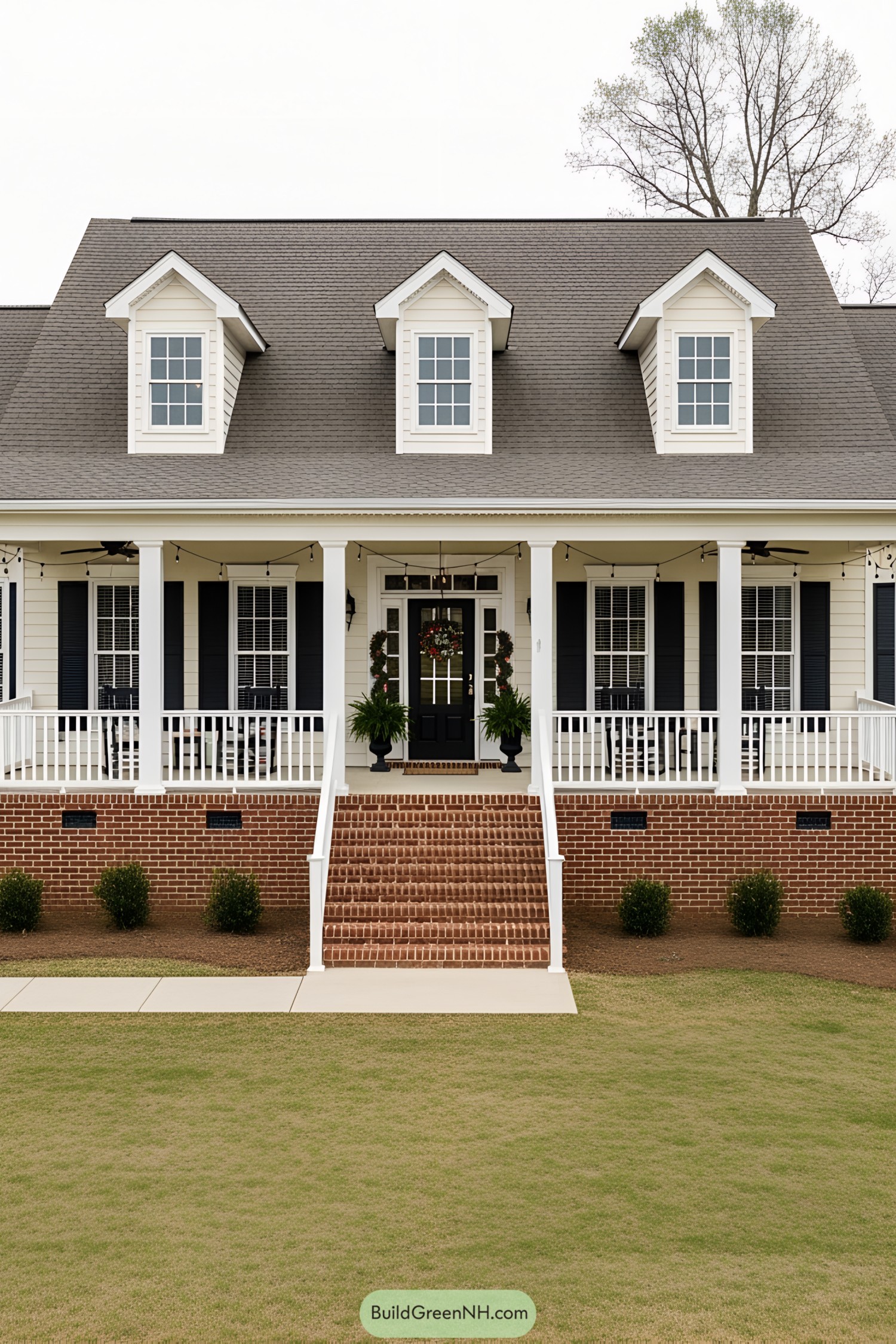 Farmhouse with classic front porch and stairs
