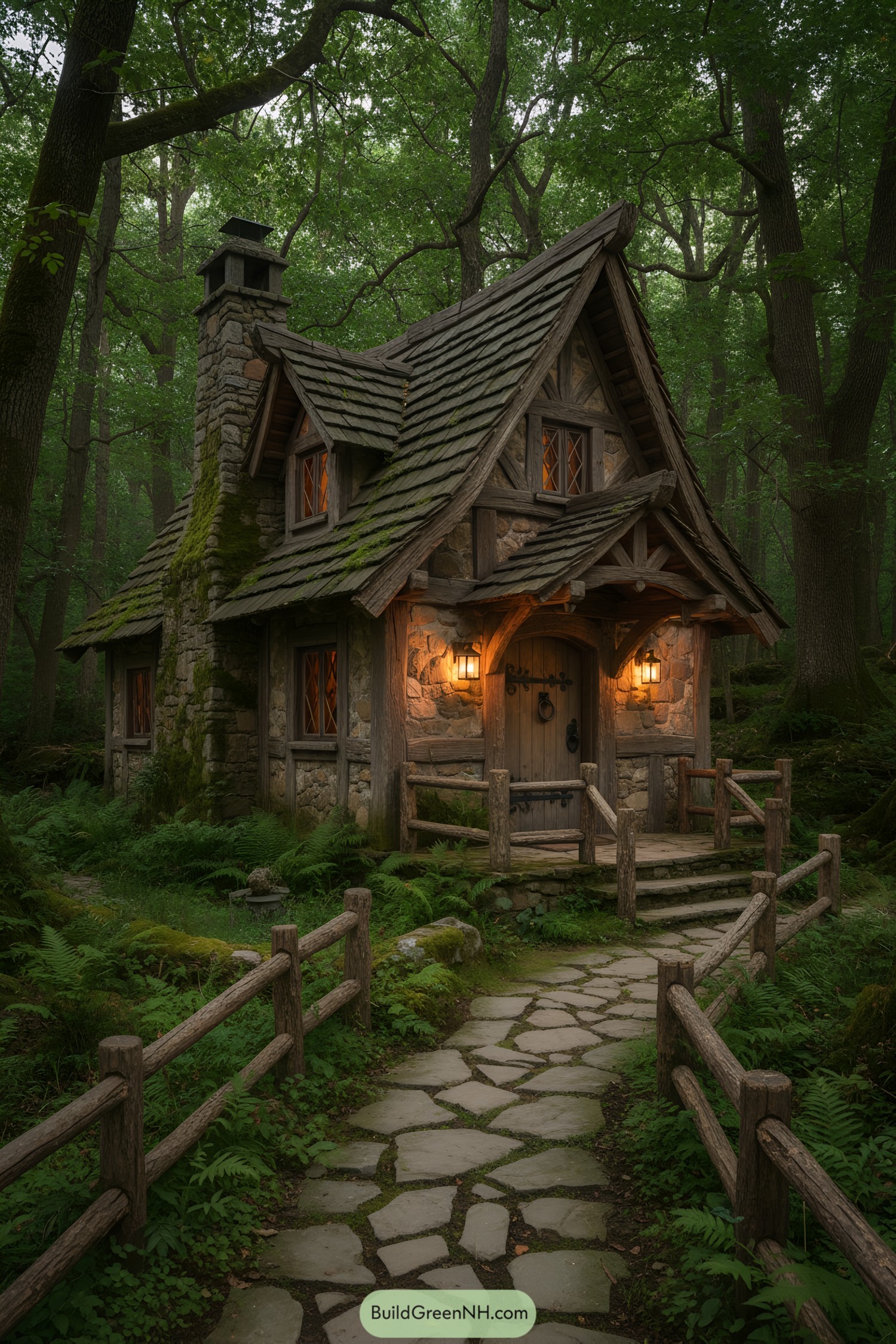 Charming forest cottage with stone path
