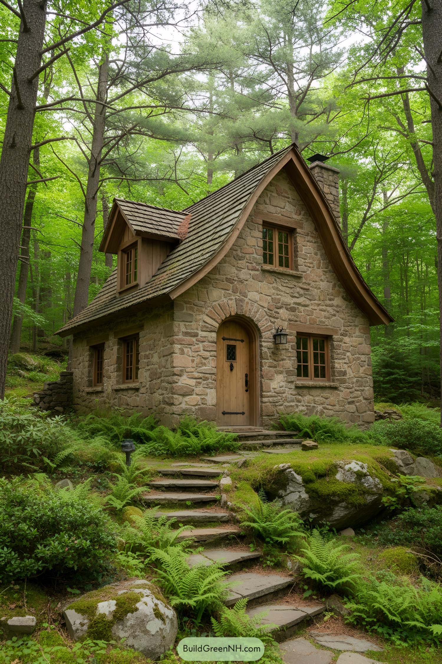 Charming stone cottage nestled in a lush forest