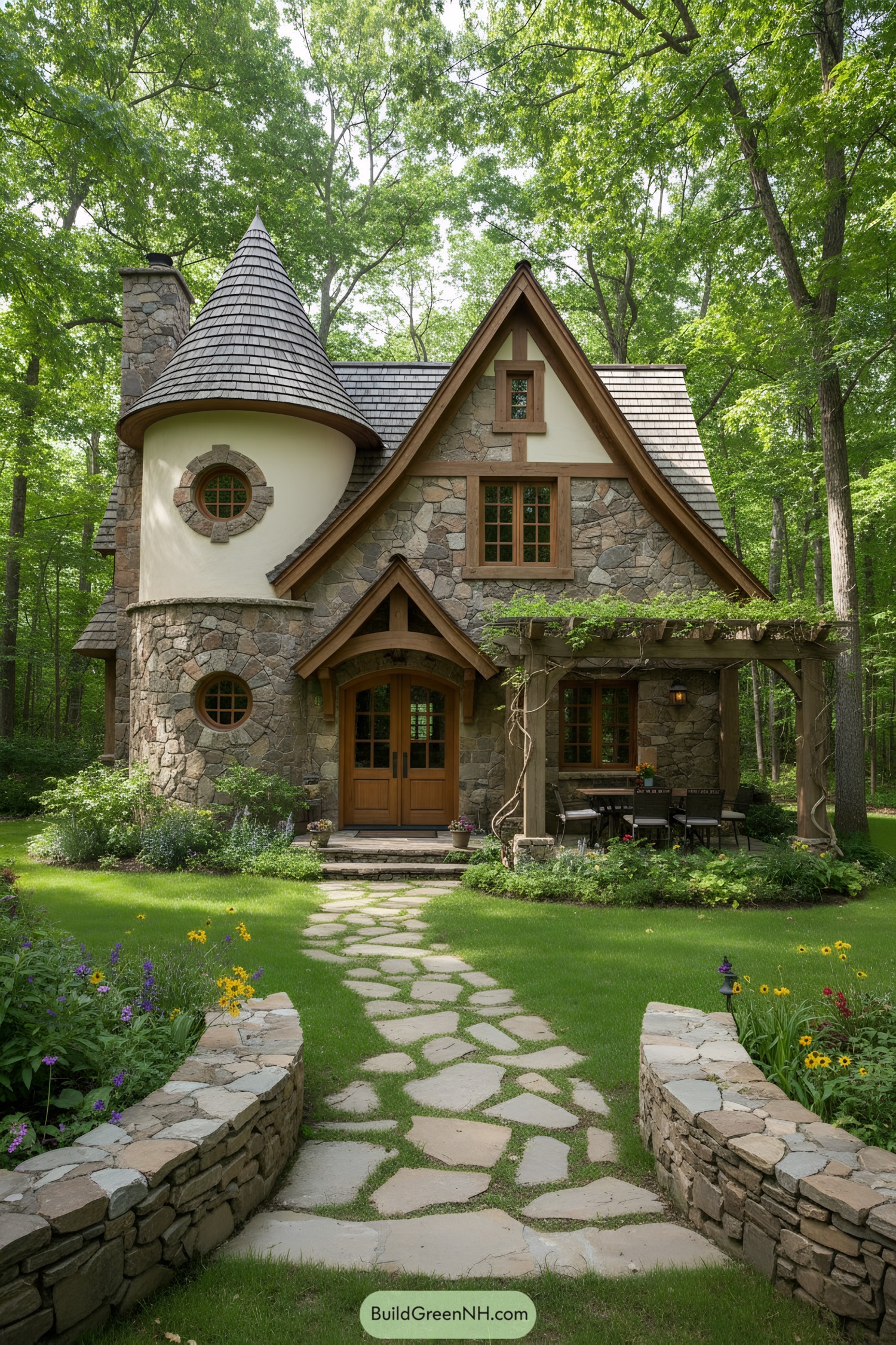 Charming cottage surrounded by lush forest
