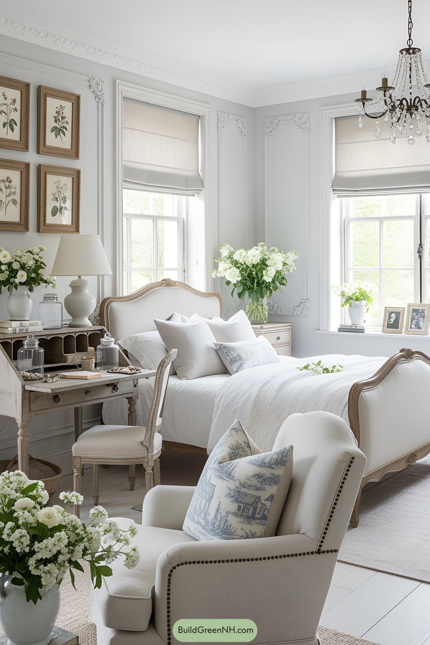 Elegant French cottage bedroom with vintage accents