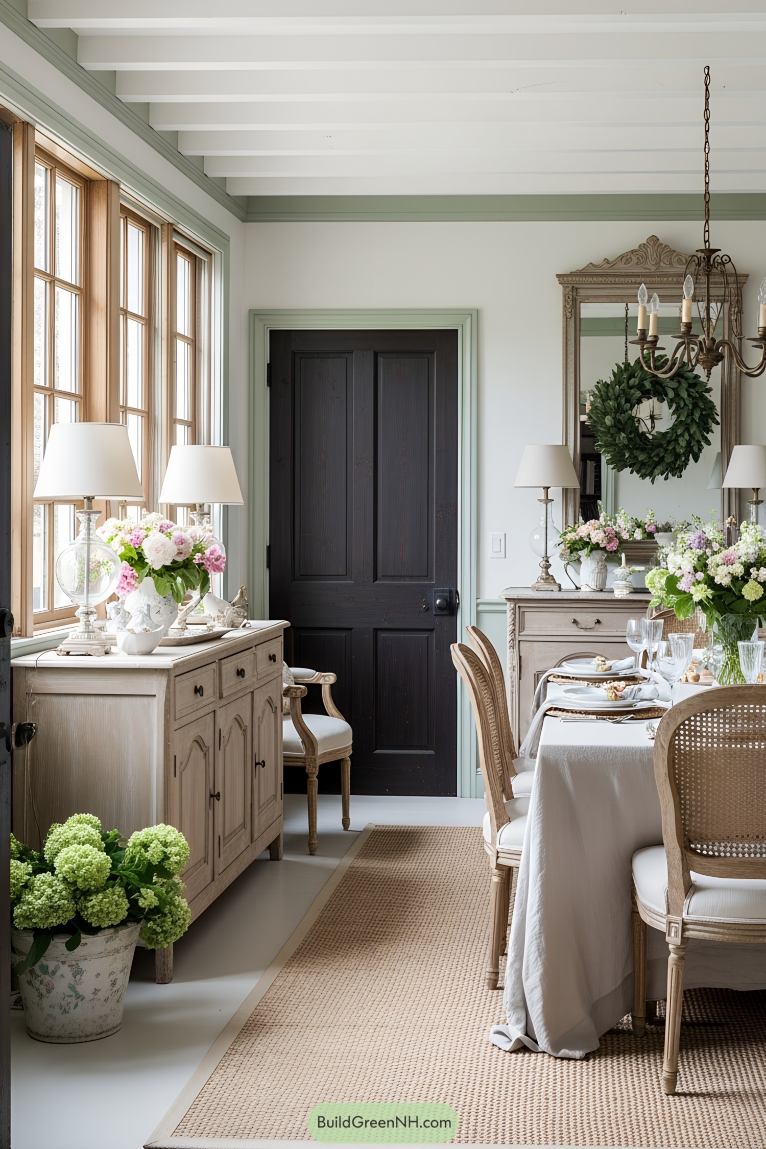 Elegant French country dining room with floral accents