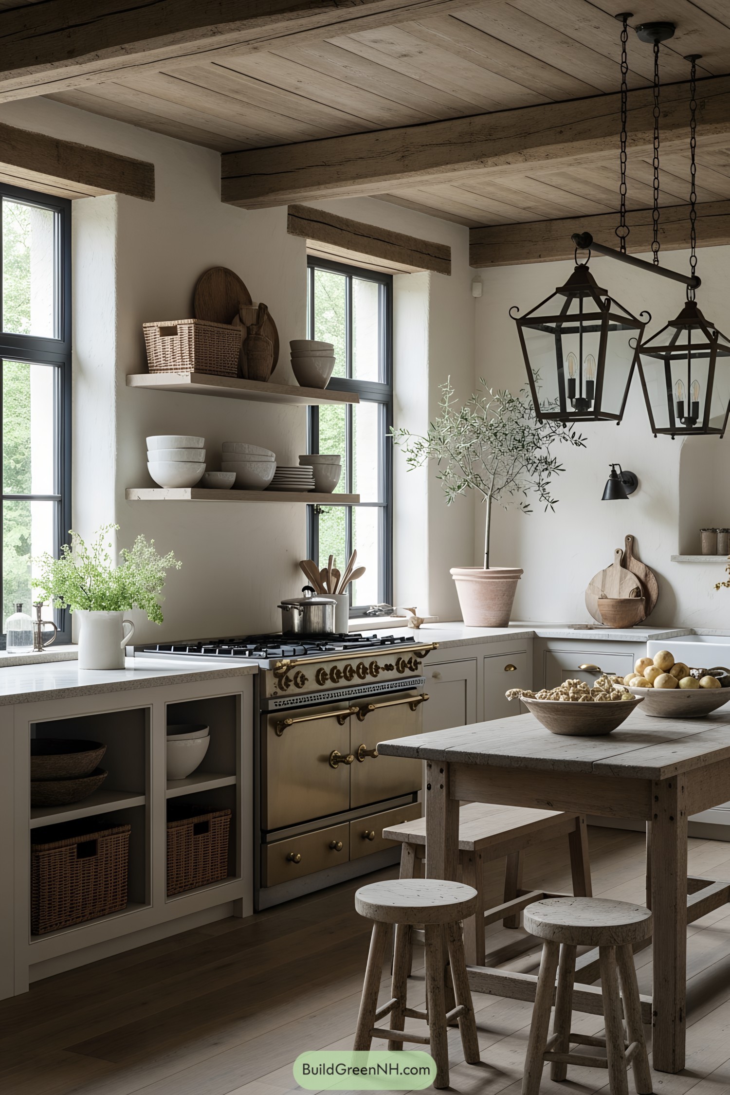 Cozy kitchen with vintage charm and wooden accents