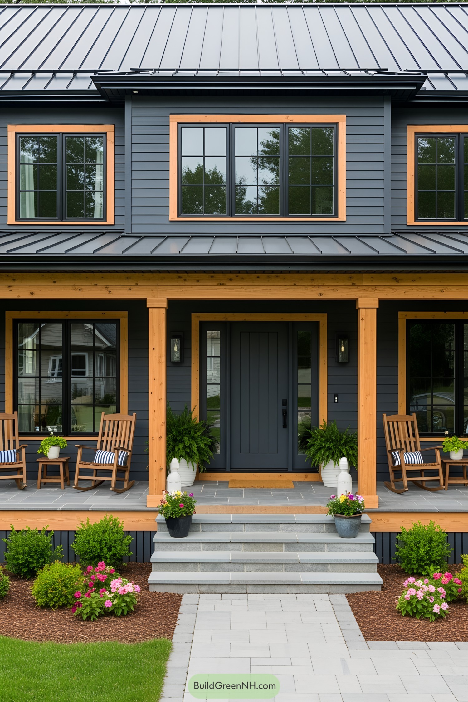 Classic porch with wooden posts and decor