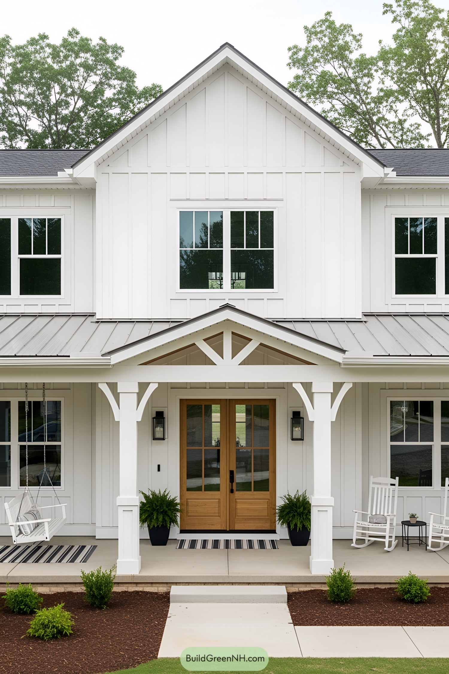 Cozy porch with rocking chairs and plants