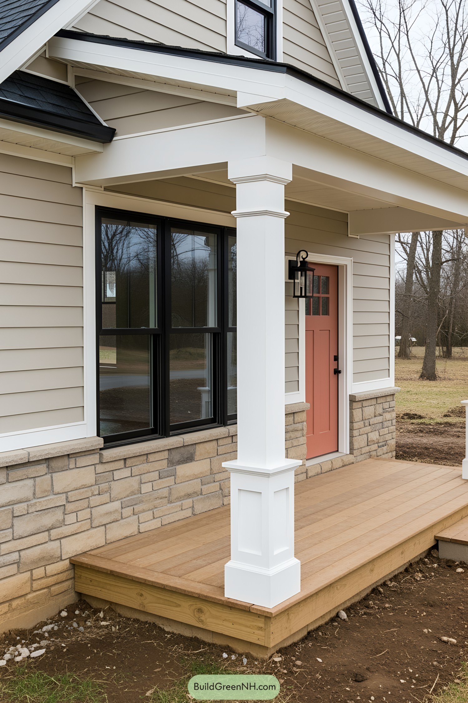 Charming porch with prominent white post