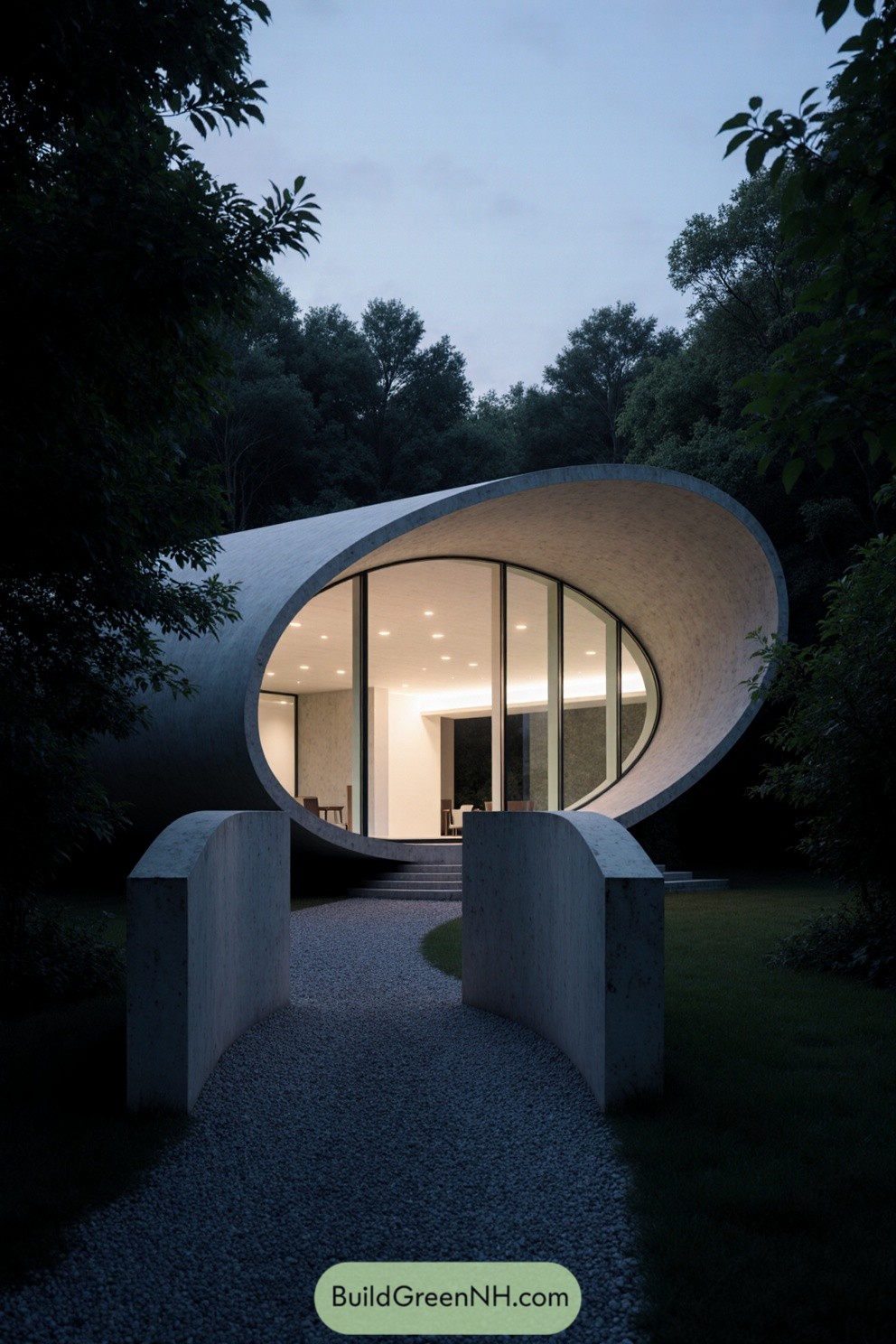 Modern villa with curved concrete design