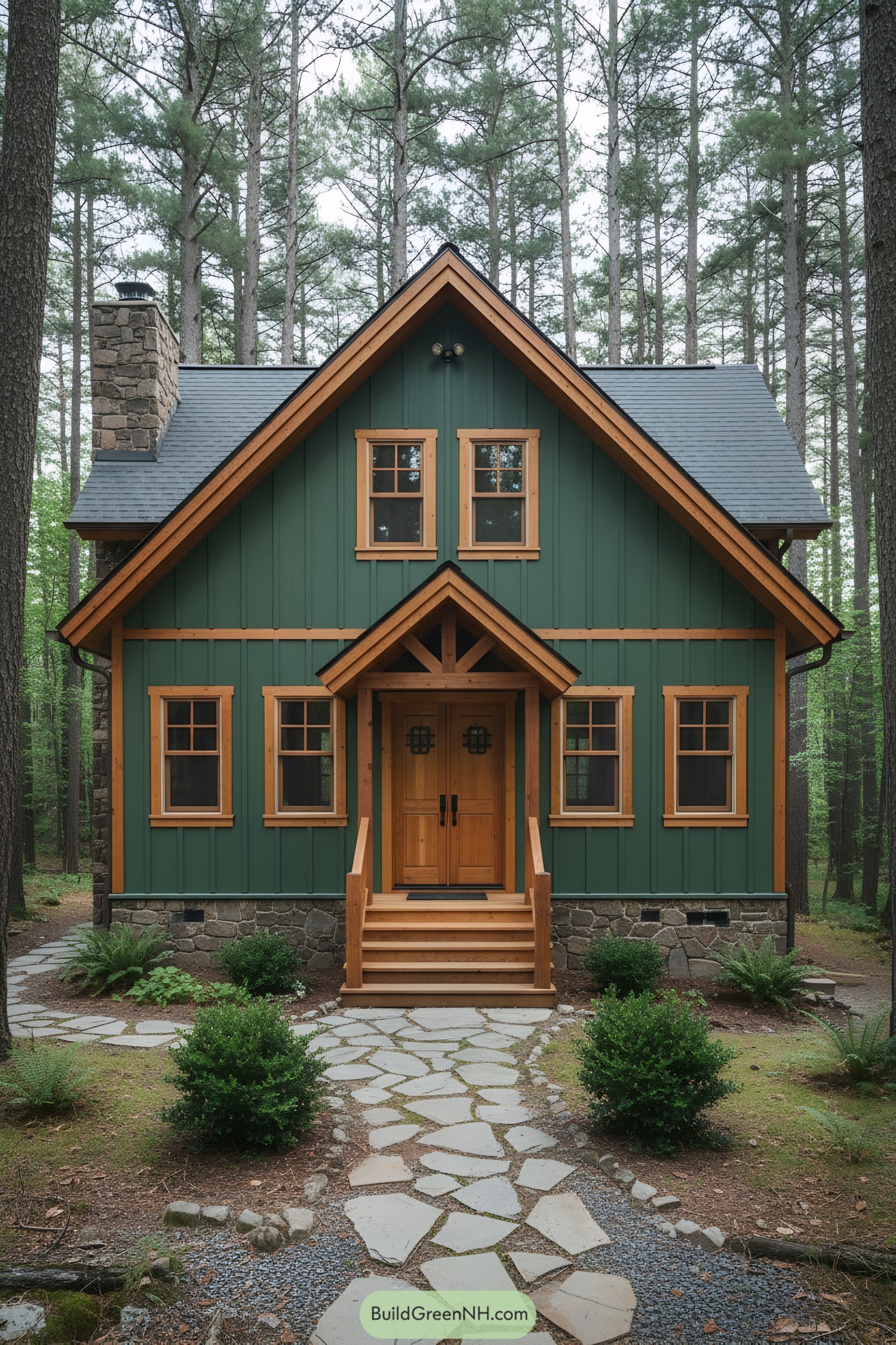 Cozy cabin nestled among tall trees