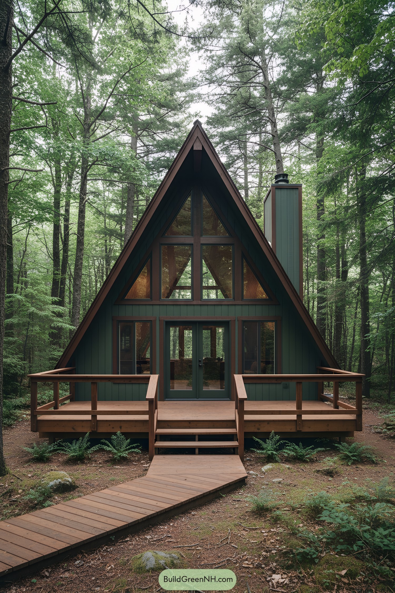 A-frame cabin nestled in the forest