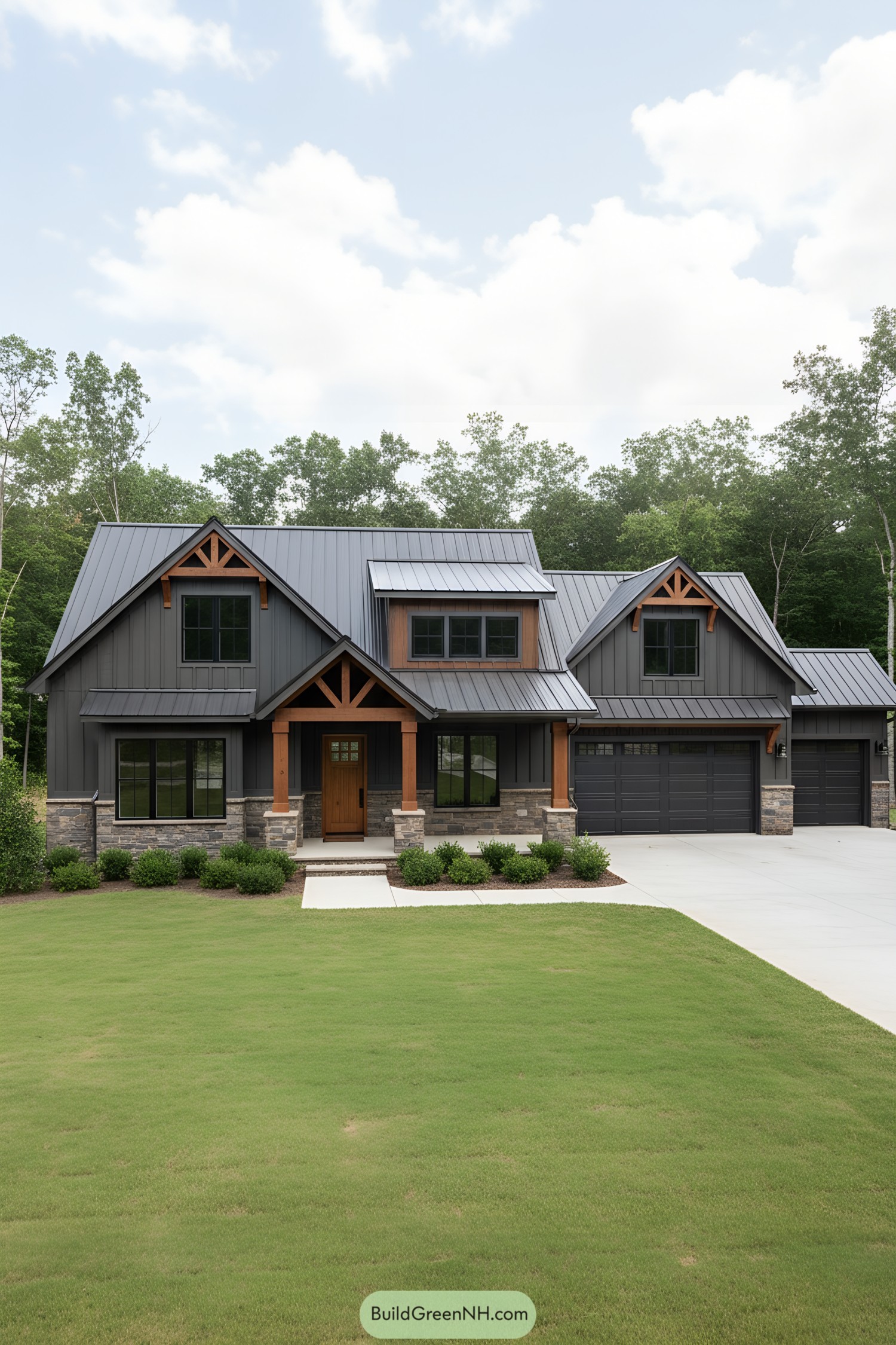 Stylish barndominium amidst lush greenery