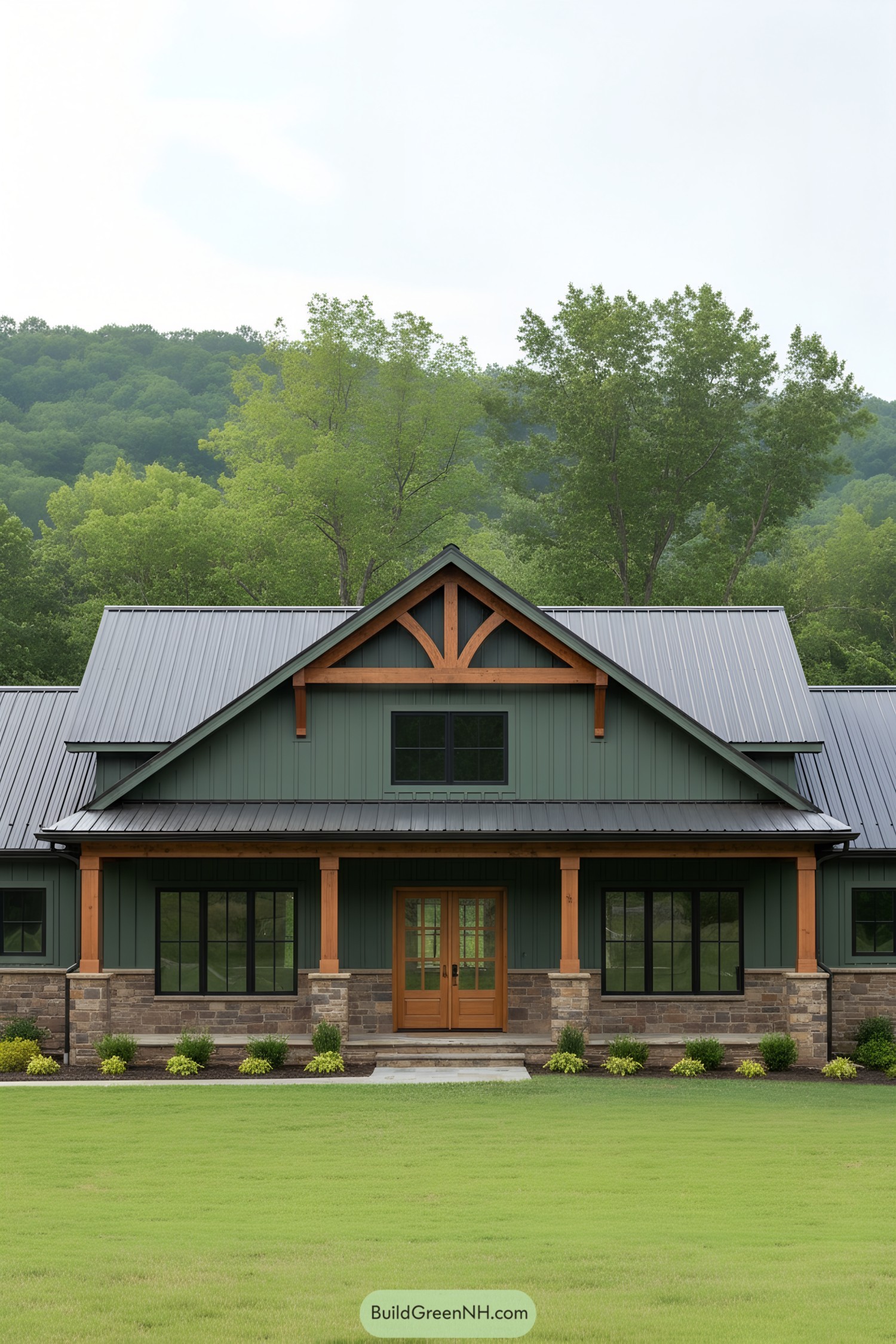 Cozy craftsmen barndominium nestled in lush greenery
