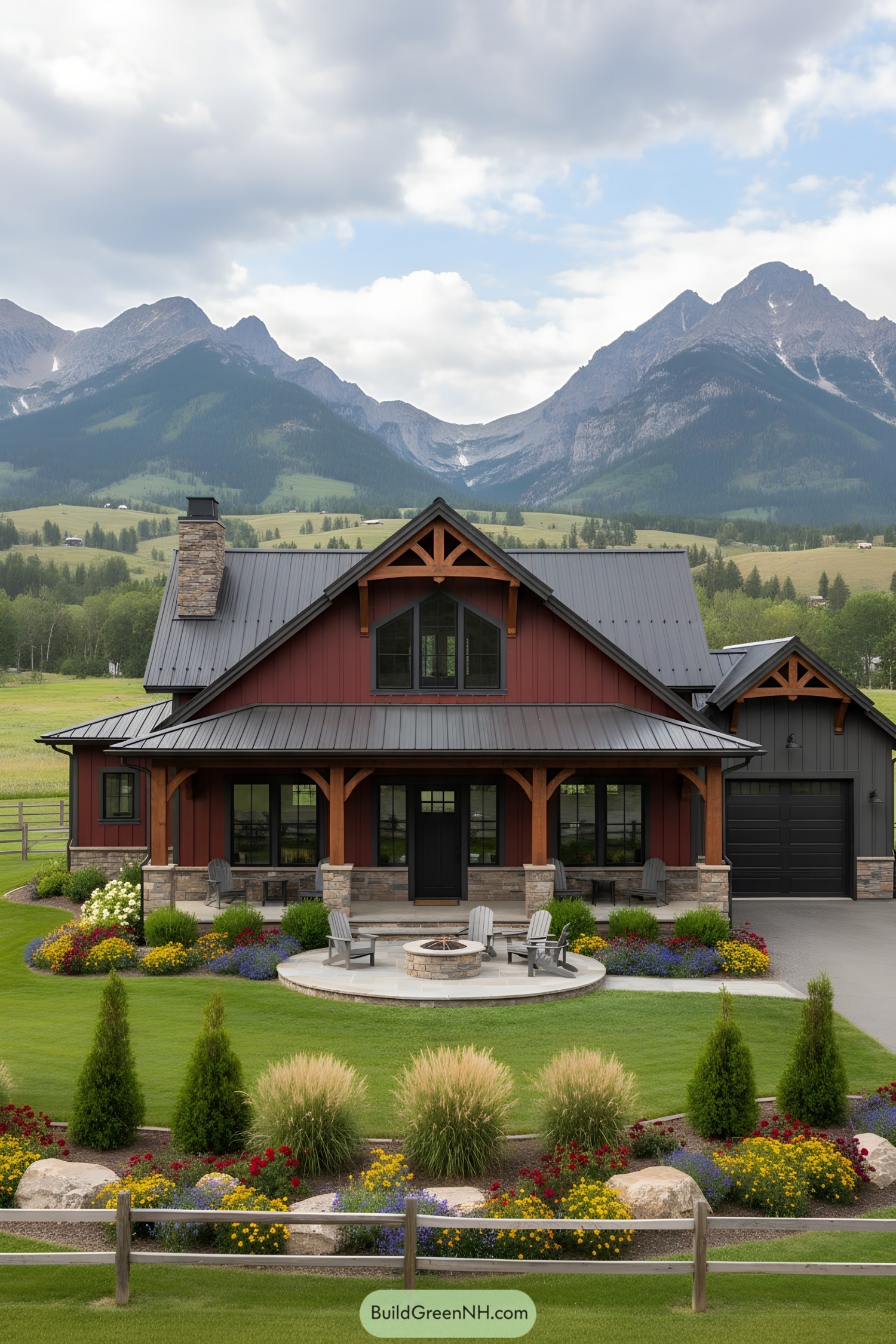 Cozy barndominium with mountain backdrop