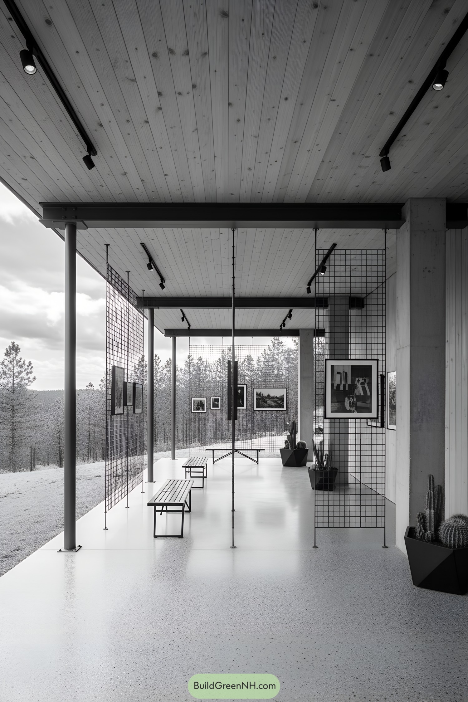 Modern cabin on stilts with open-air space underneath