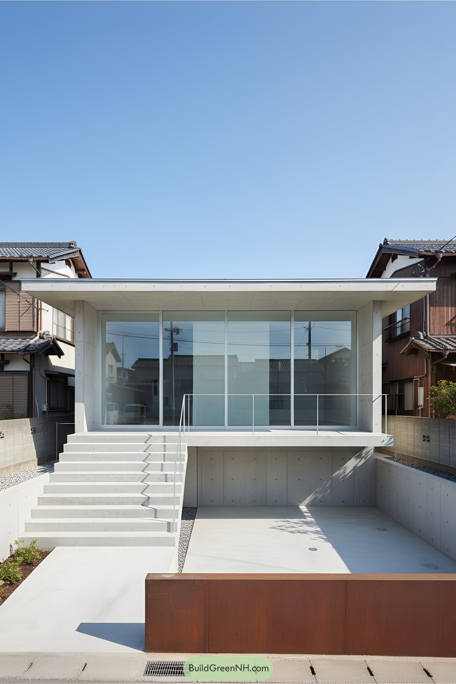 Modern Japanese beach house with glass facade