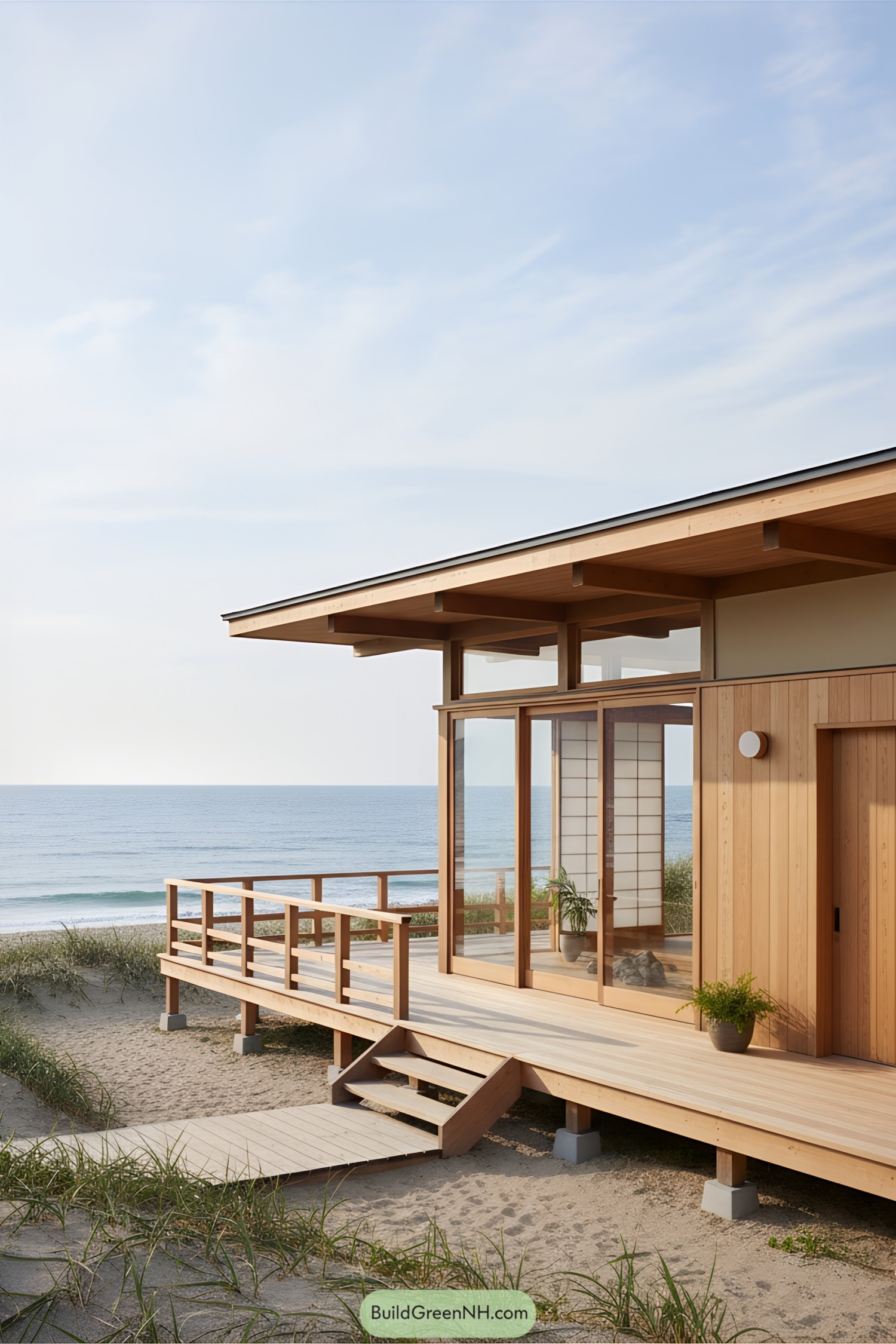 Wooden beach house with ocean view