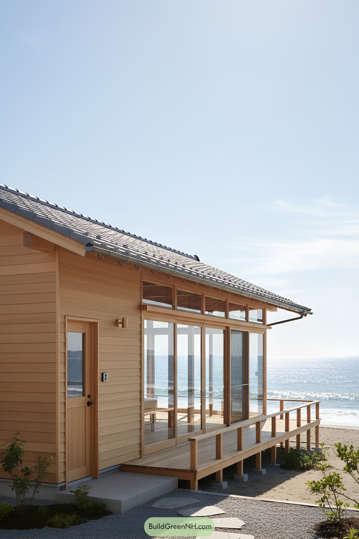 Wooden beach house with ocean view