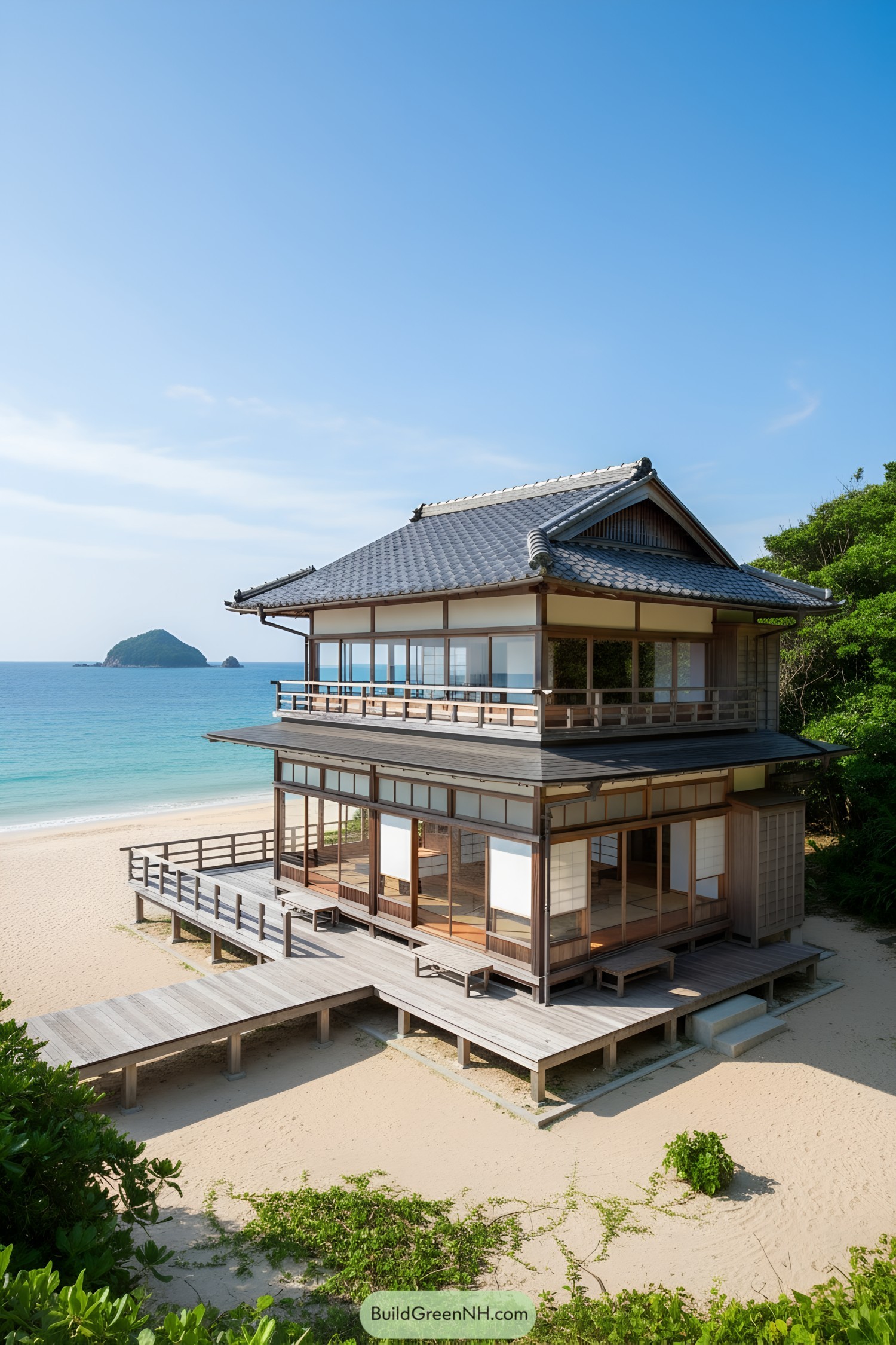 Traditional Japanese house with ocean view