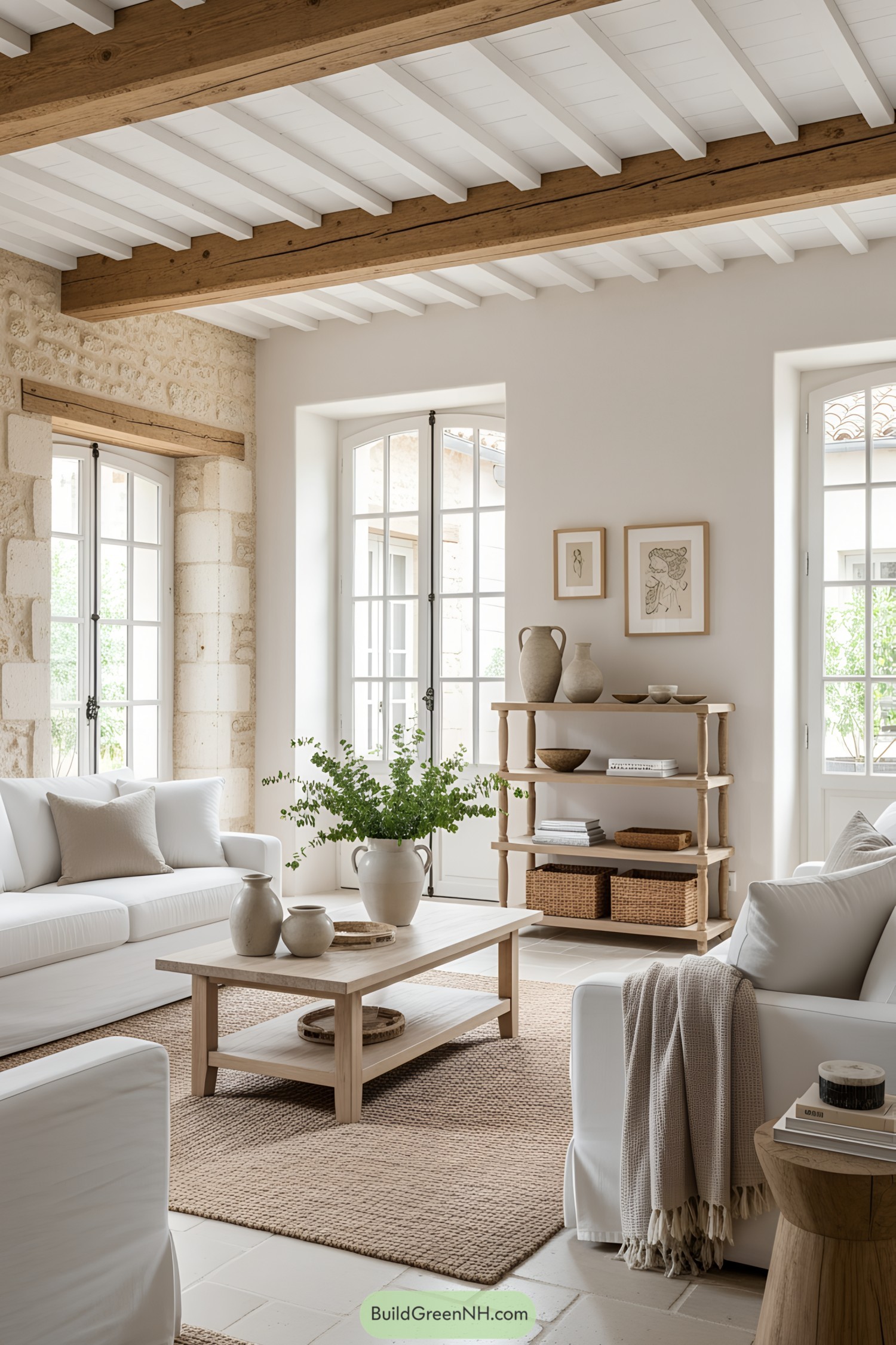 Bright airy living room with natural decor