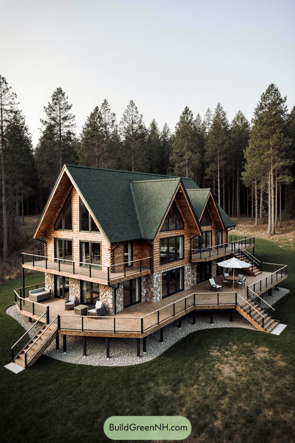 Luxurious log home nestled among tall pines