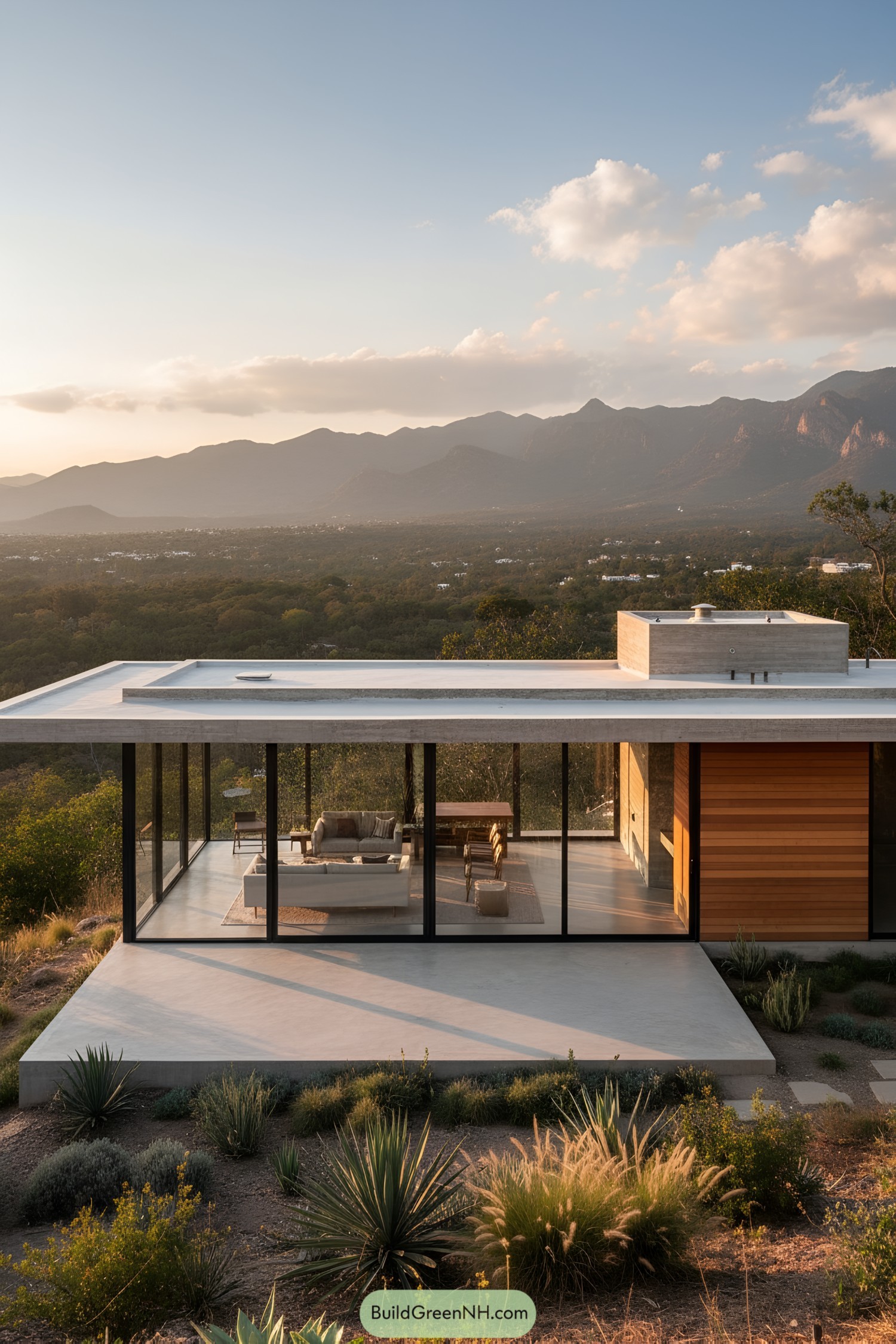 Stylish glass-walled house with stunning mountain view