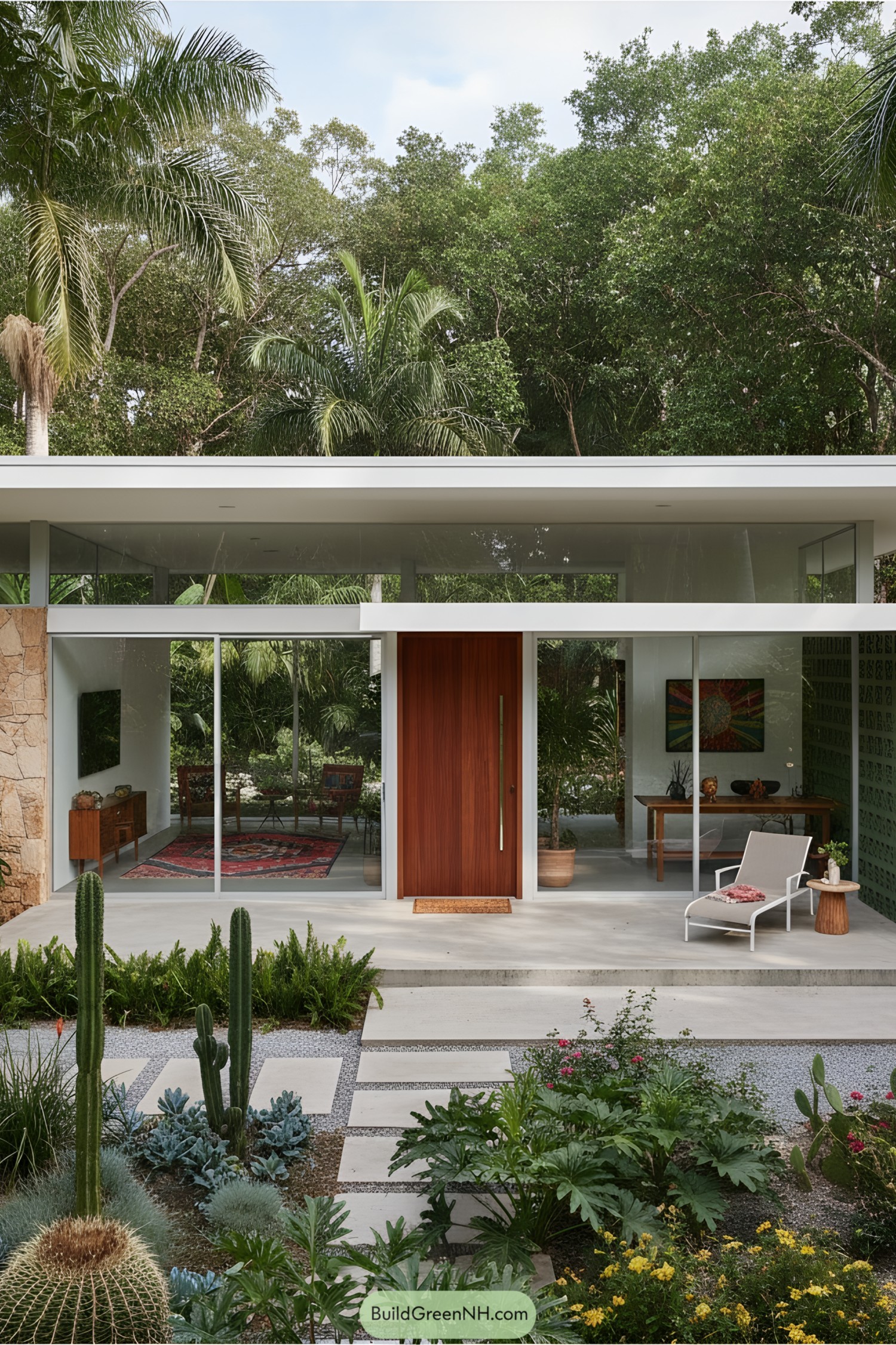 Chic mid-century house with lush greenery