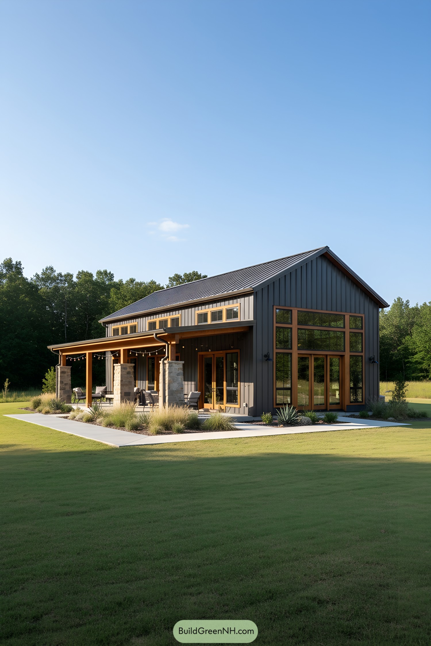 Modern house with large windows in a natural setting