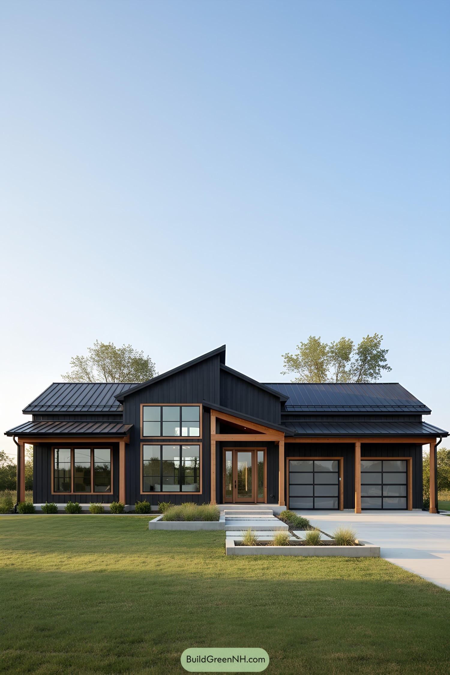 Sleek and stylish mid-century barndominium with a touch of whimsy