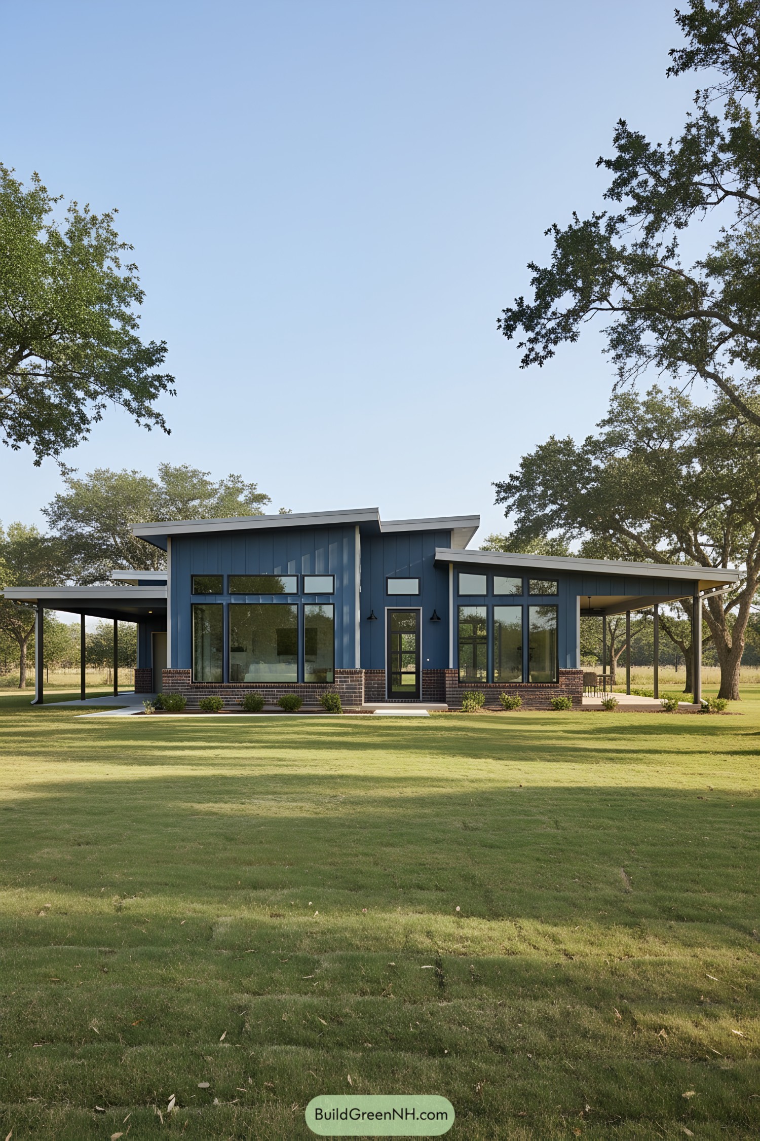 Stylish modern barndominium with large windows