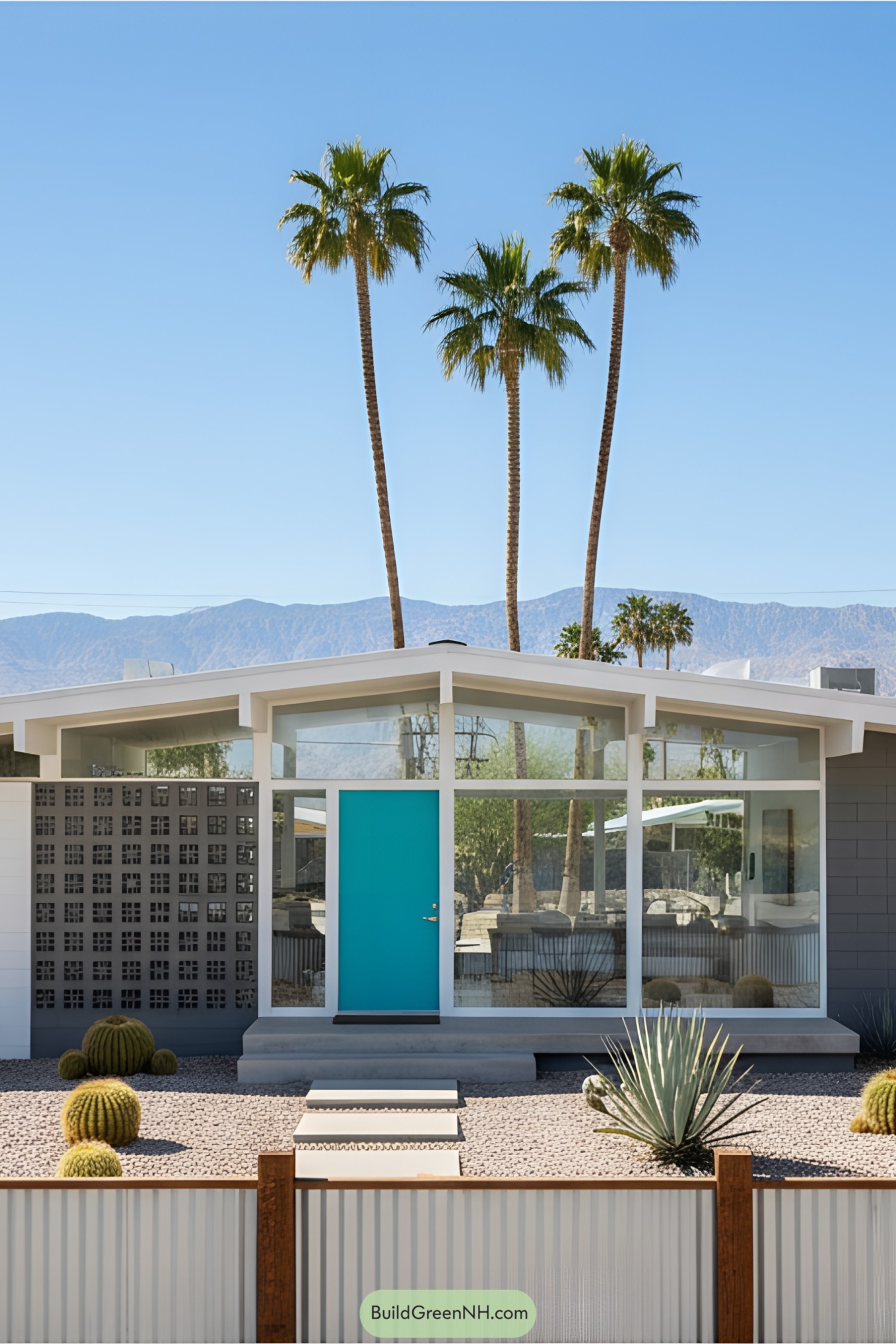 Mid-century modern bungalow with palm trees