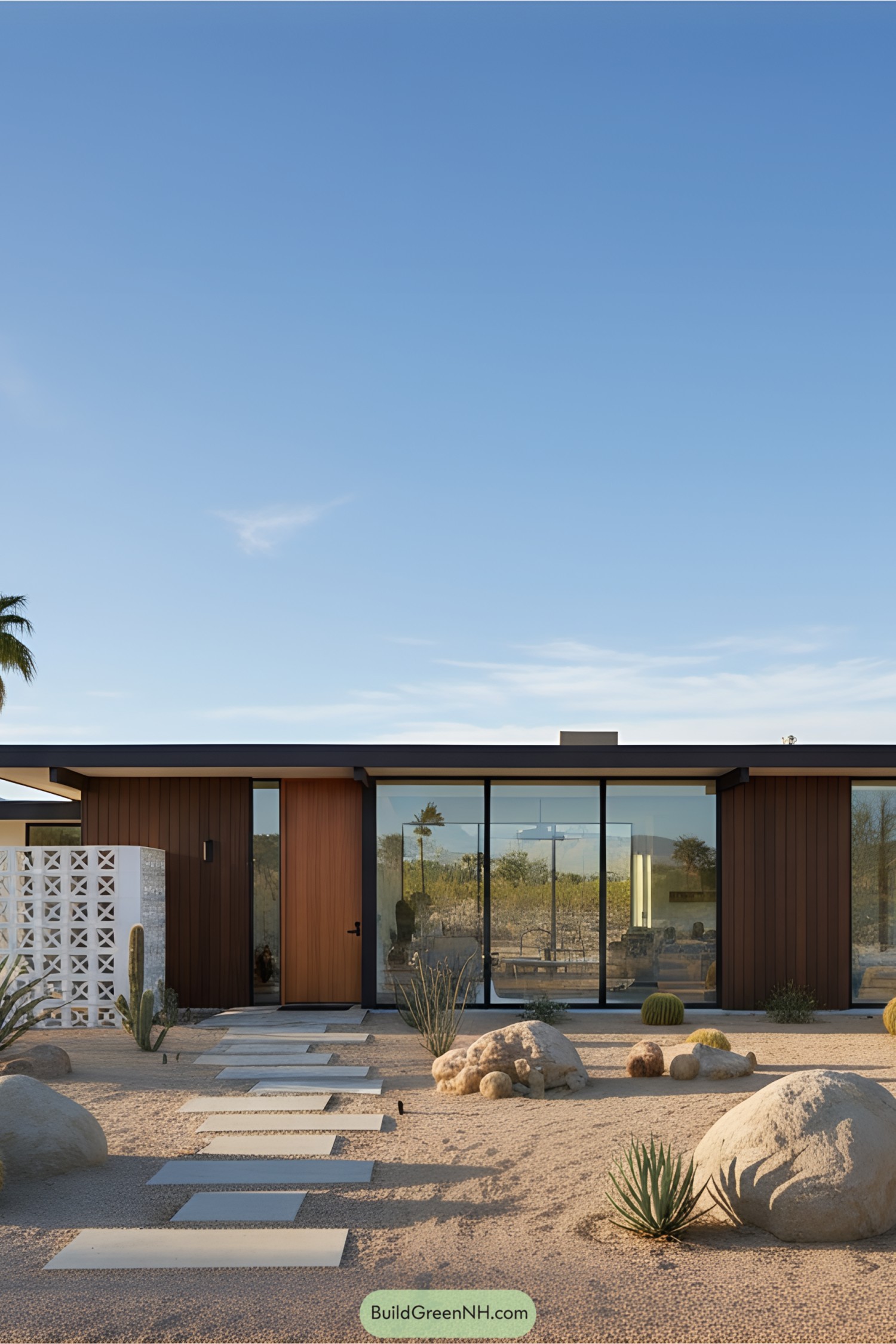 Mid-century modern house in desert landscape