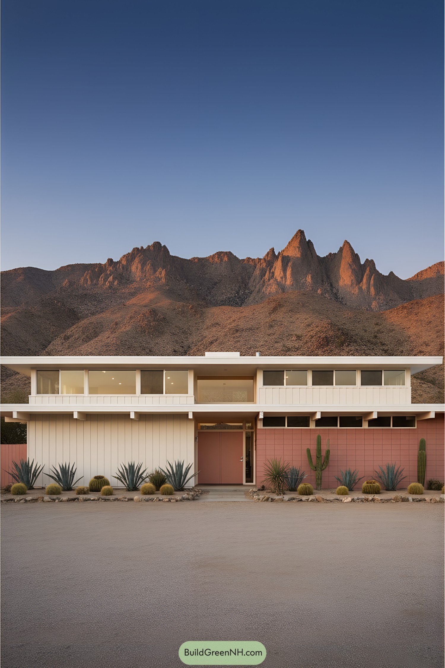 Mid-century modern home set against a desert mountain backdrop