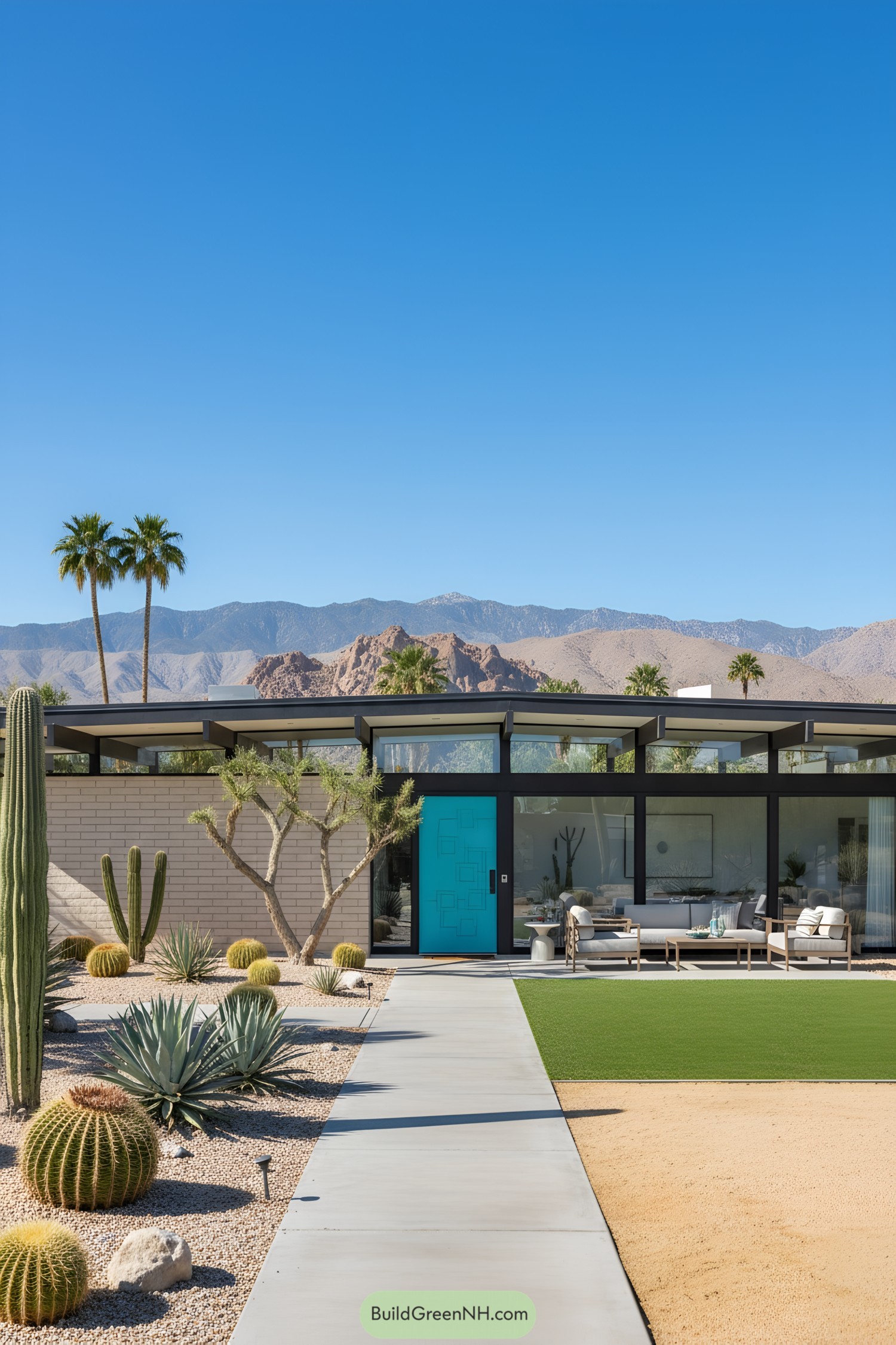 Desert home with sleek lines and vibrant door