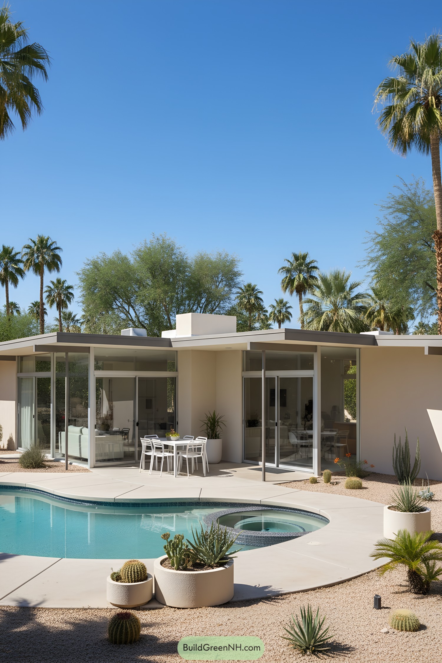 Modern desert home with pool and cacti