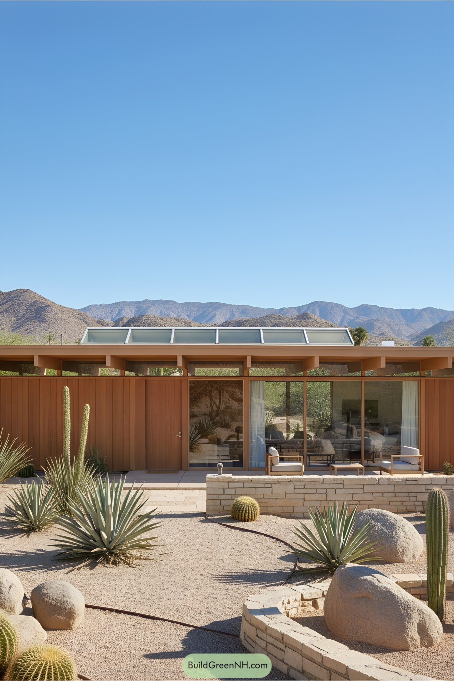 Mid-century modern house with a desert landscape