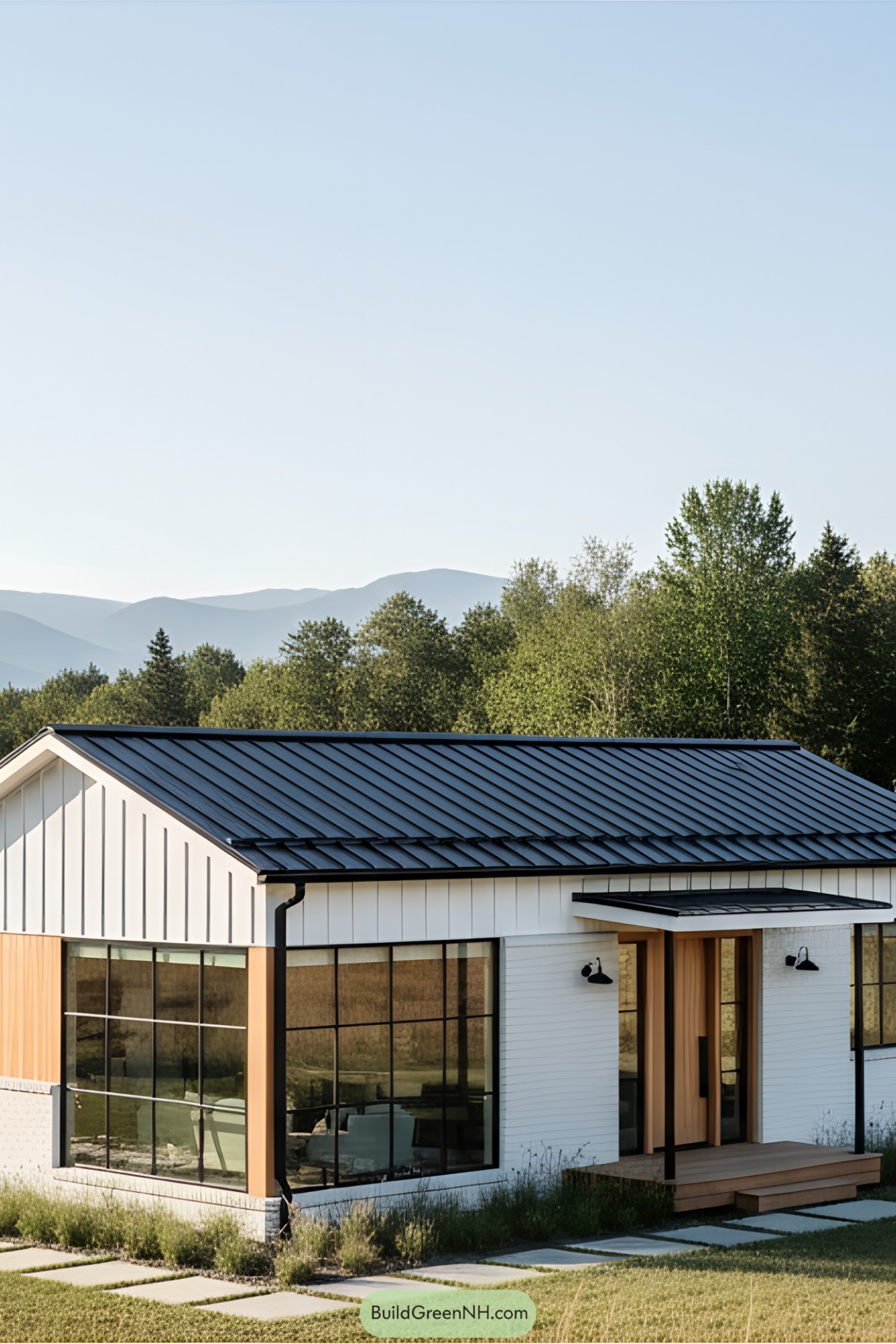 A cozy mid-century modern farmhouse with sleek lines